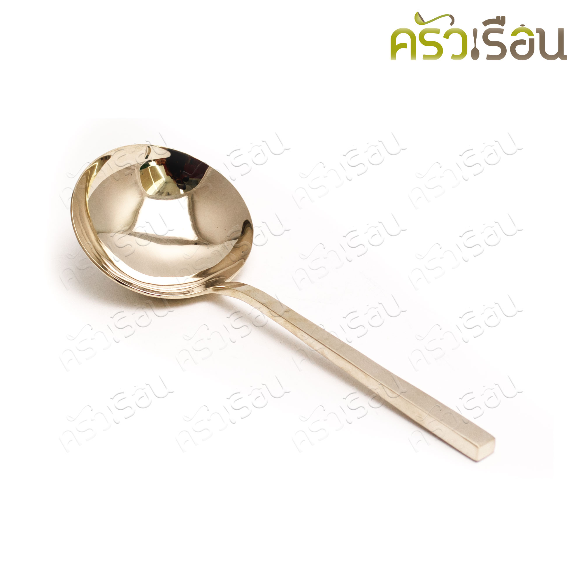 BRASS ช้อนซุป หน้าใหญ่ / ช้อนเสิร์ฟ ทองเหลืองแท้ ด้ามเรียบ 6.5 x 19 ซม. Brass Spoon ช้อนทองเหลือง ทัพพีซุป