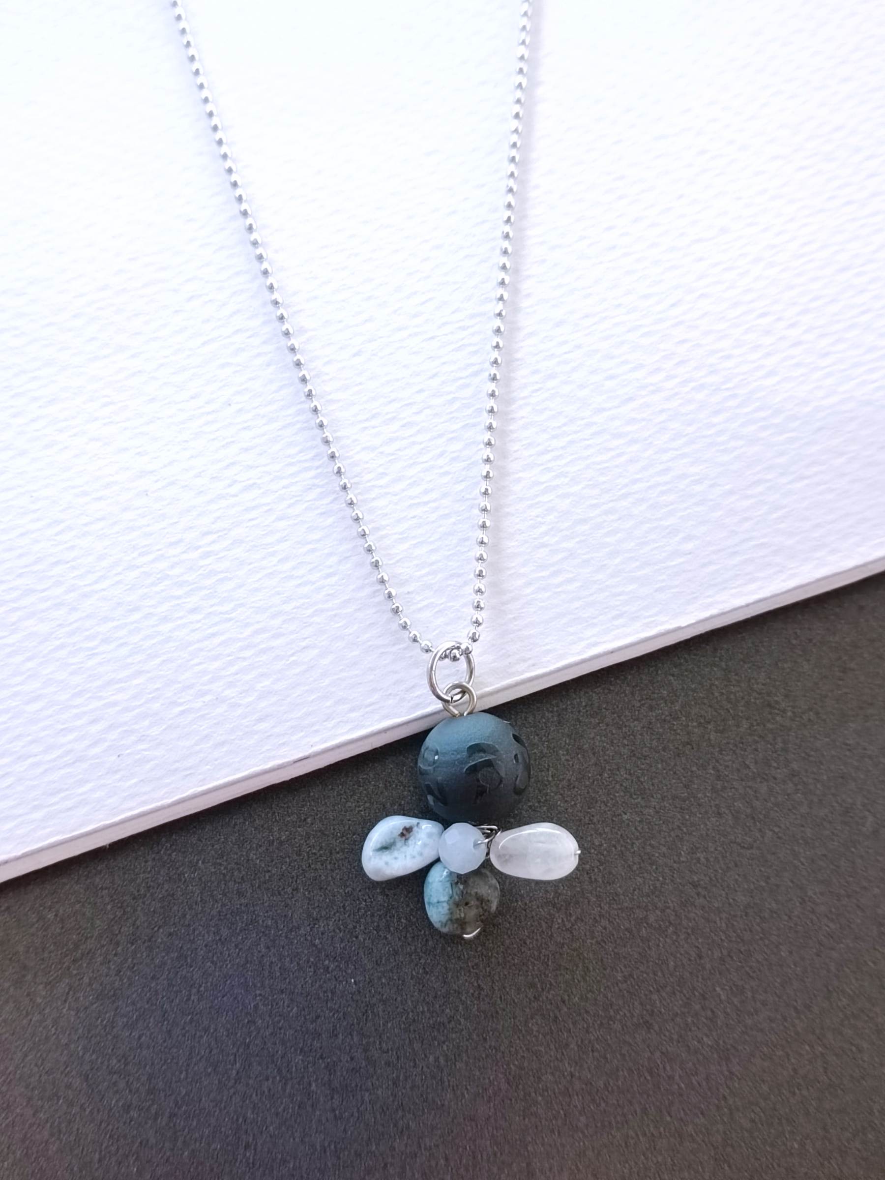 "Little Vivian" สร้อยพร้อมจี้ Black Obsidian +Larimar Necklace ( ปกป้อง คุ้มครอง )