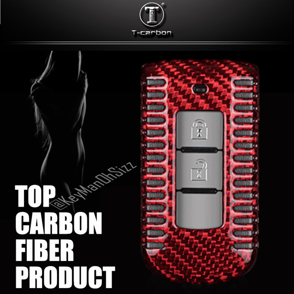 เคสรีโมทรถ Mitsubishi Pajero คาร์บอนไฟเบอร์แท้ T-Carbon พร้อมแผ่นใส Transparent TPU ครอบปุ่ม (Top Product ; Carbon Fiber Key Case) Key Sets ; Model Mitsubishi Pajero (Sport), Xpander, Mirage, Attrage, Triton Smart Key แบบ 2 และ 3 ปุ่ม