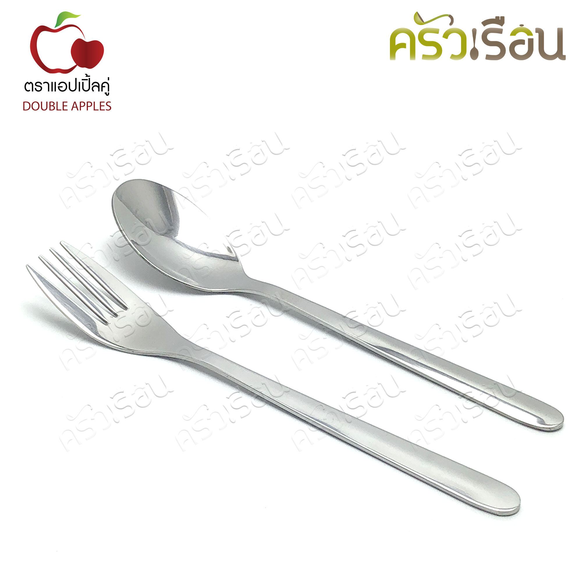 Double Apples [ 6 คู่ ] ช้อน+ส้อม สเตนเลส ลาย 050 19 ซม. อย่างหนา 2.0 มม. ช้อนส้อม ช้อนยาว ช้อนข้าว ช้อนสเตนเลส ช้อนกับส้อม ช้อนหนา