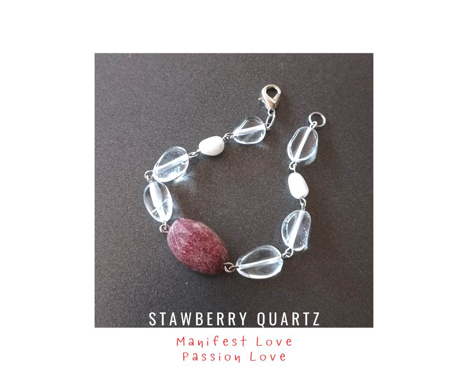 สร้อยข้อมือหินแท้ "Connected" Manifest Love Bracelet (Strawberry Quartz , Clear Quartz)