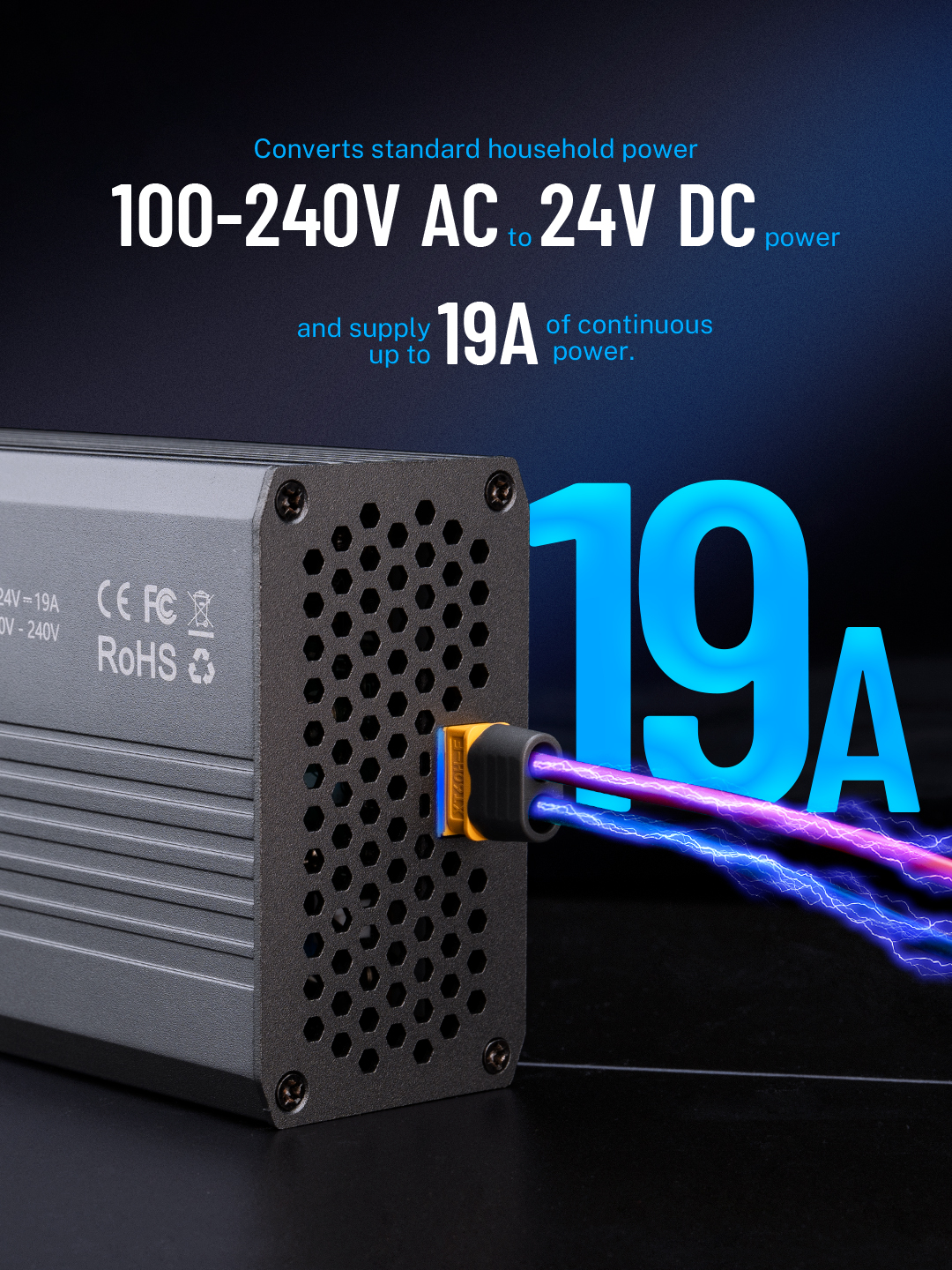 ToolkitRC ADP450 Power Supply Adapter 450W XT60 output 24V19A AC input 100V-240V M8D M6D M8P M9 Battery Charger