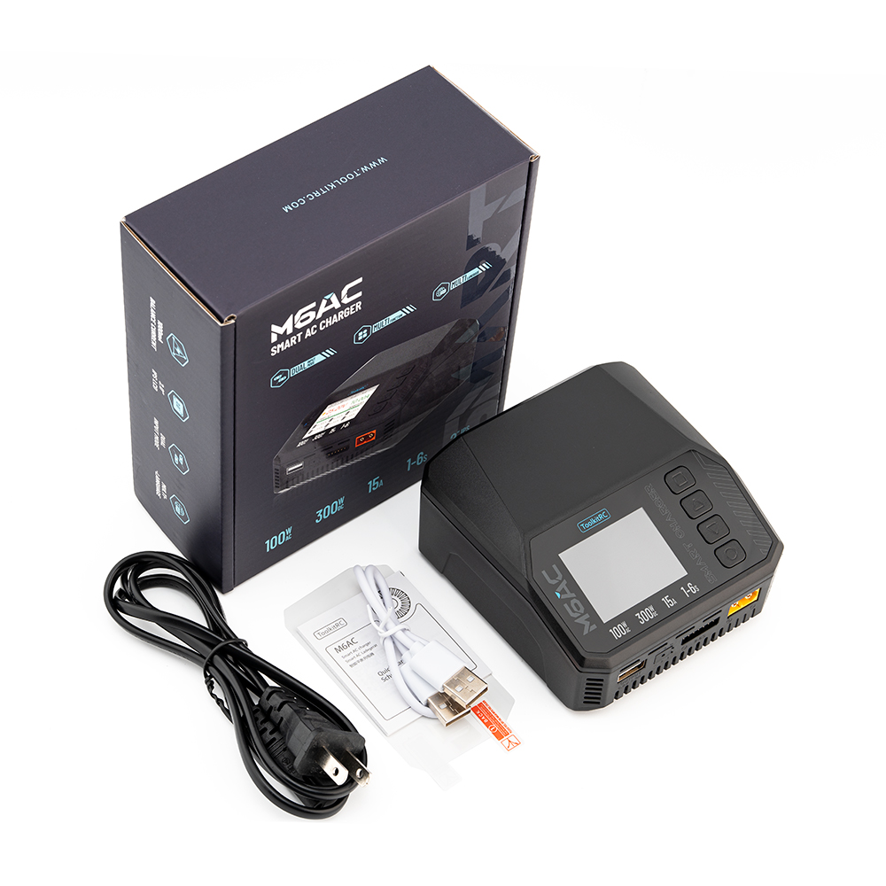 ToolkitRC M6AC 300W 15A Dual Input Multi-function Battery Charger IPS LCD Display For 1-6S Lipo LiHV LiFe, 1-16S NiMH