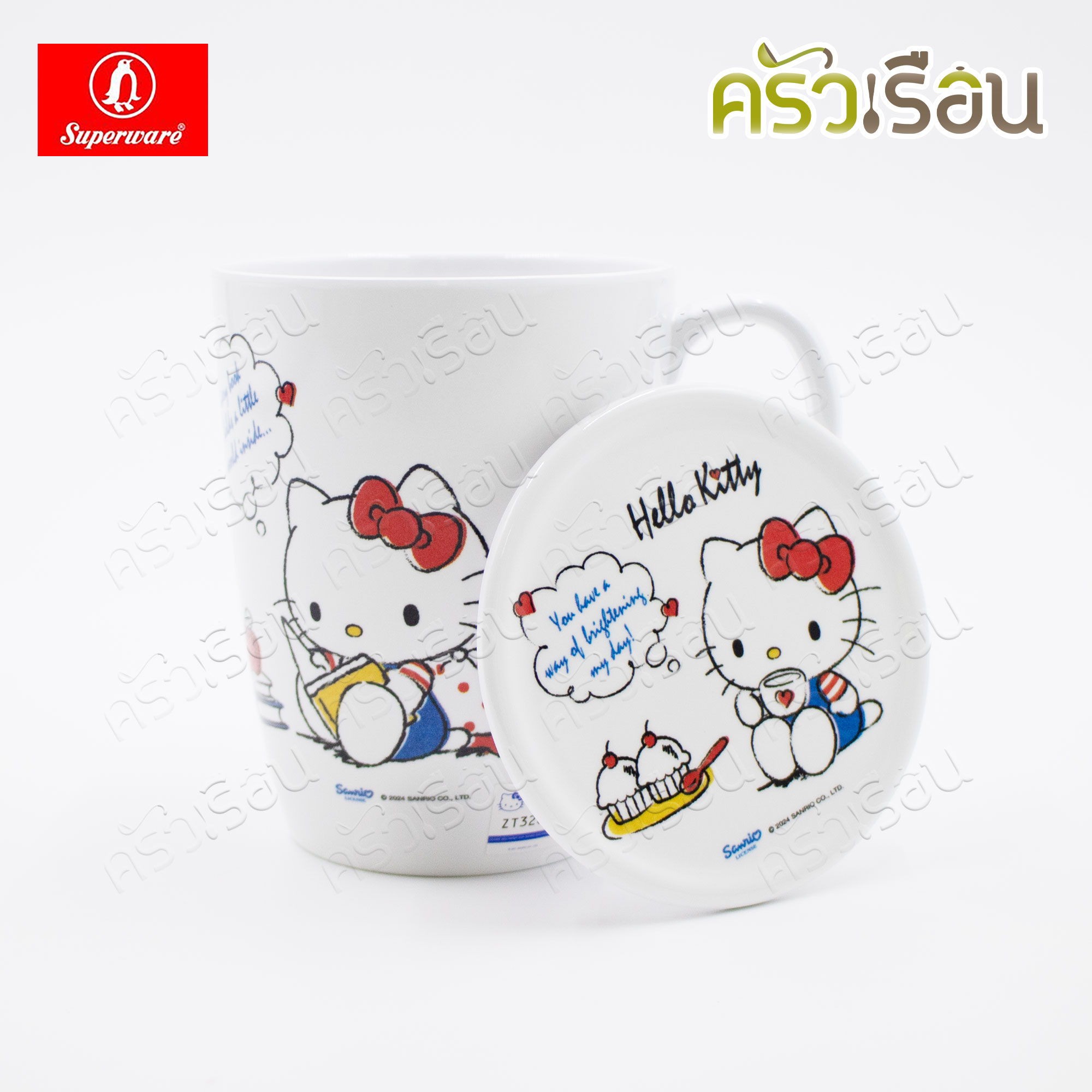 Superware ลาย คิตตี้ ฟรีบ็อกซ์ [ ราคาต่อชิ้น ] จาน หรือ ชาม หรือ ช้อนส้อม หรือ แก้วน้ำ เมลามีน Kitty Free Box