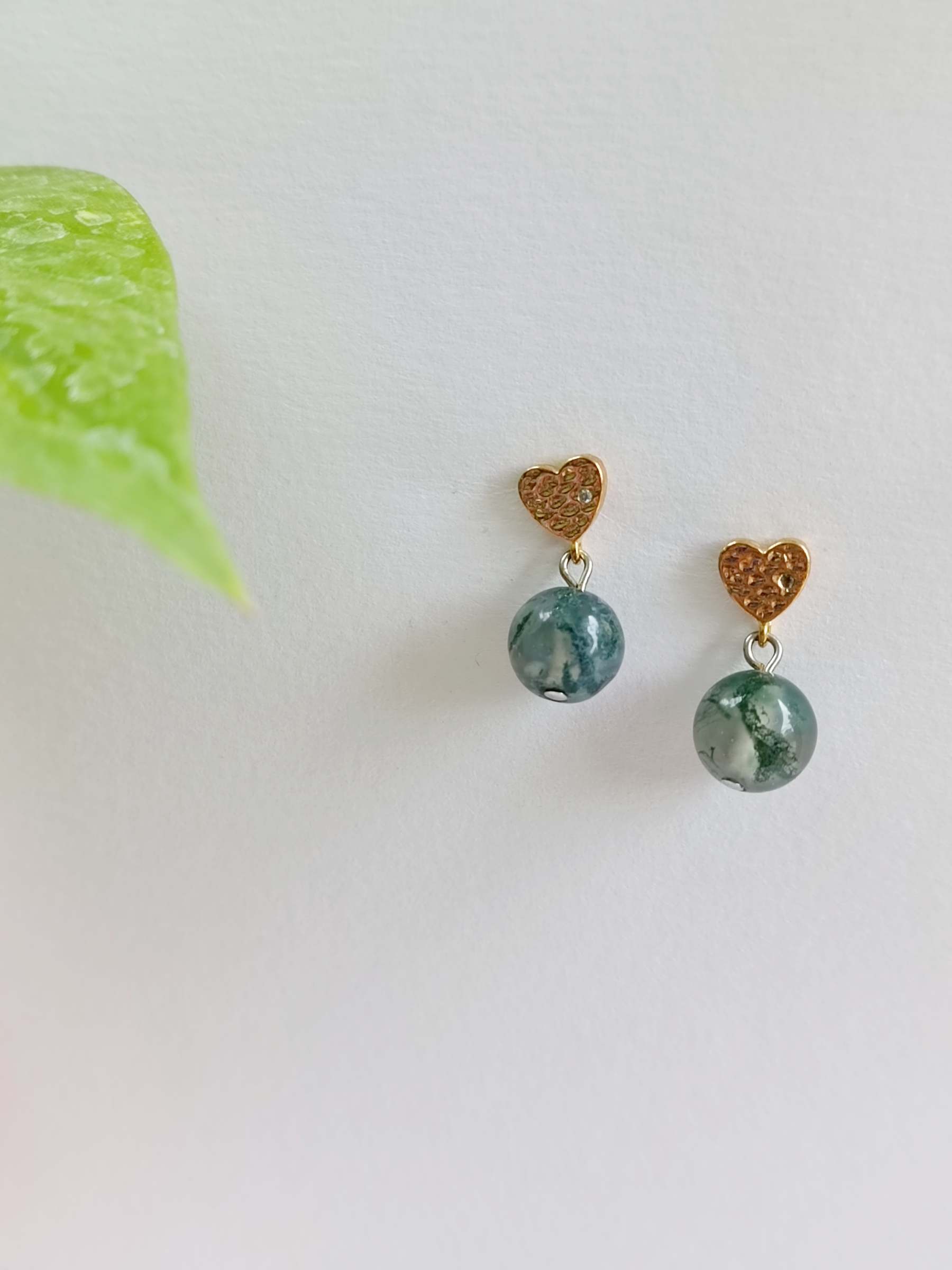 ต่างหูหินแท้ "14K" Moss Agate Earring (ปรับสมดุลร่างกาย ให้แข็งแรง)