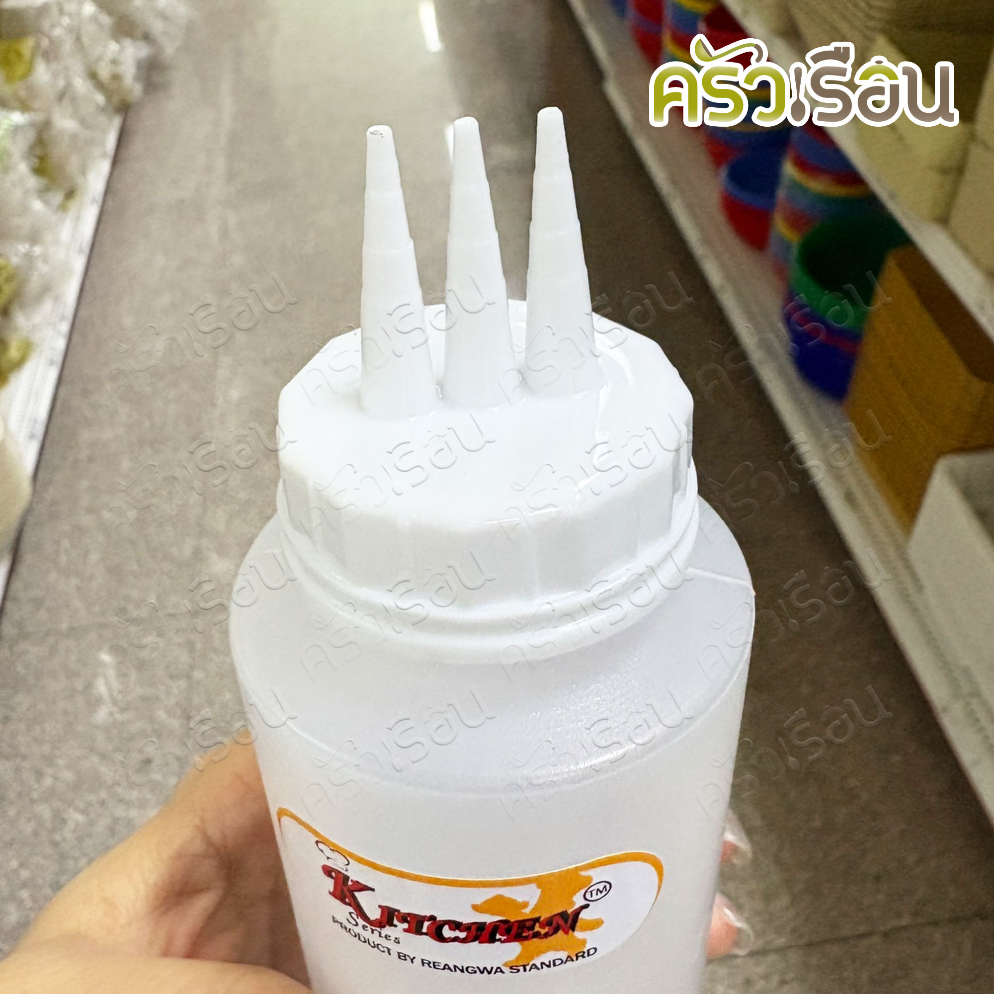 Reangwa Standard ขวดบีบ พลาสติก ฝา 3 รู RW9094+2 ขาว 12 ออนซ์ / 340 ml. Ø5.9 X 19 ซม. ขวดบีบ ขวดซอส