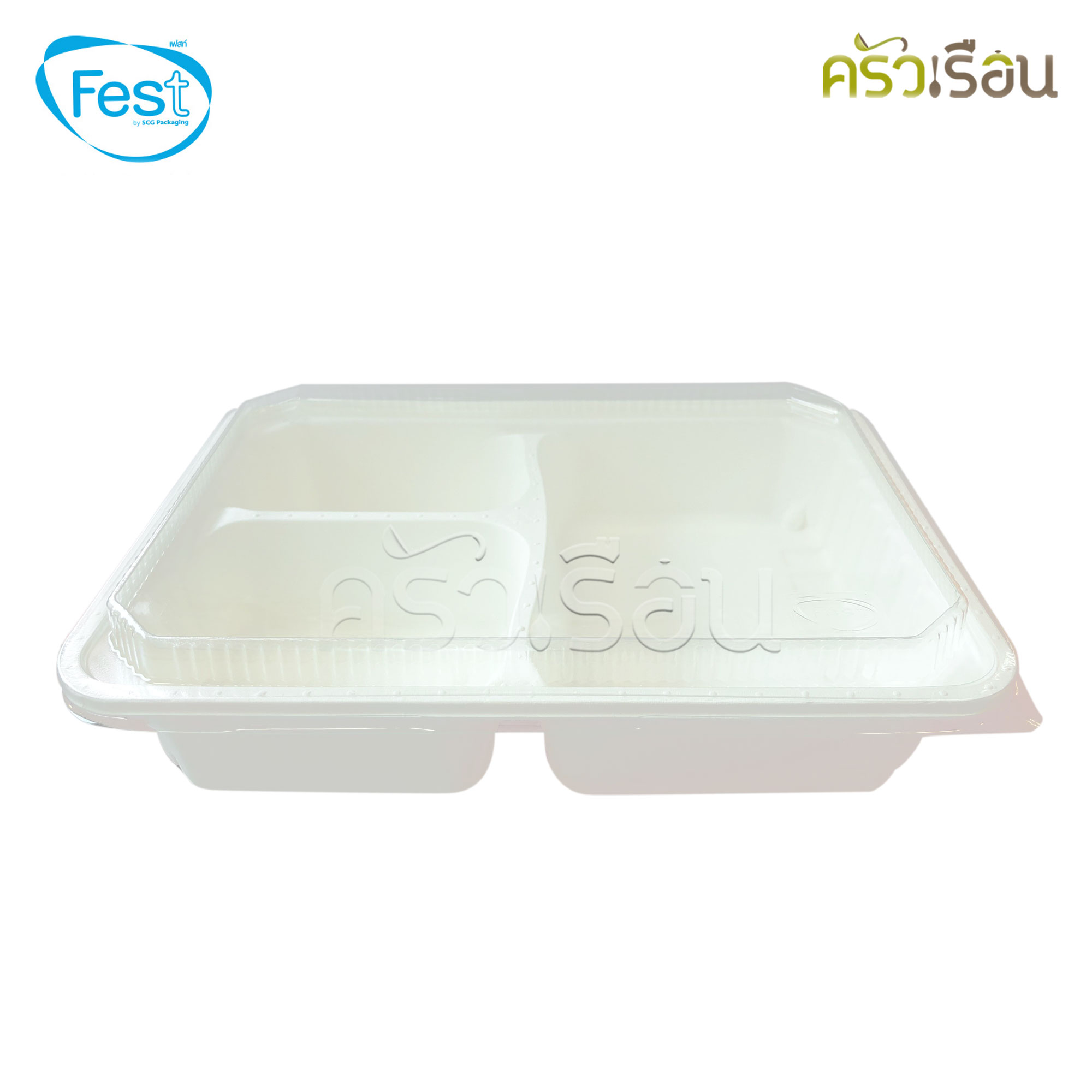FEST กล่องอาหาร 3 ช่อง เยื่อธรรมชาติ พร้อมฝาพลาสติก ขนาด 1,000 มล. 25 ชุด HM003 กล่องข้าว ใช้แล้วทิ้ง