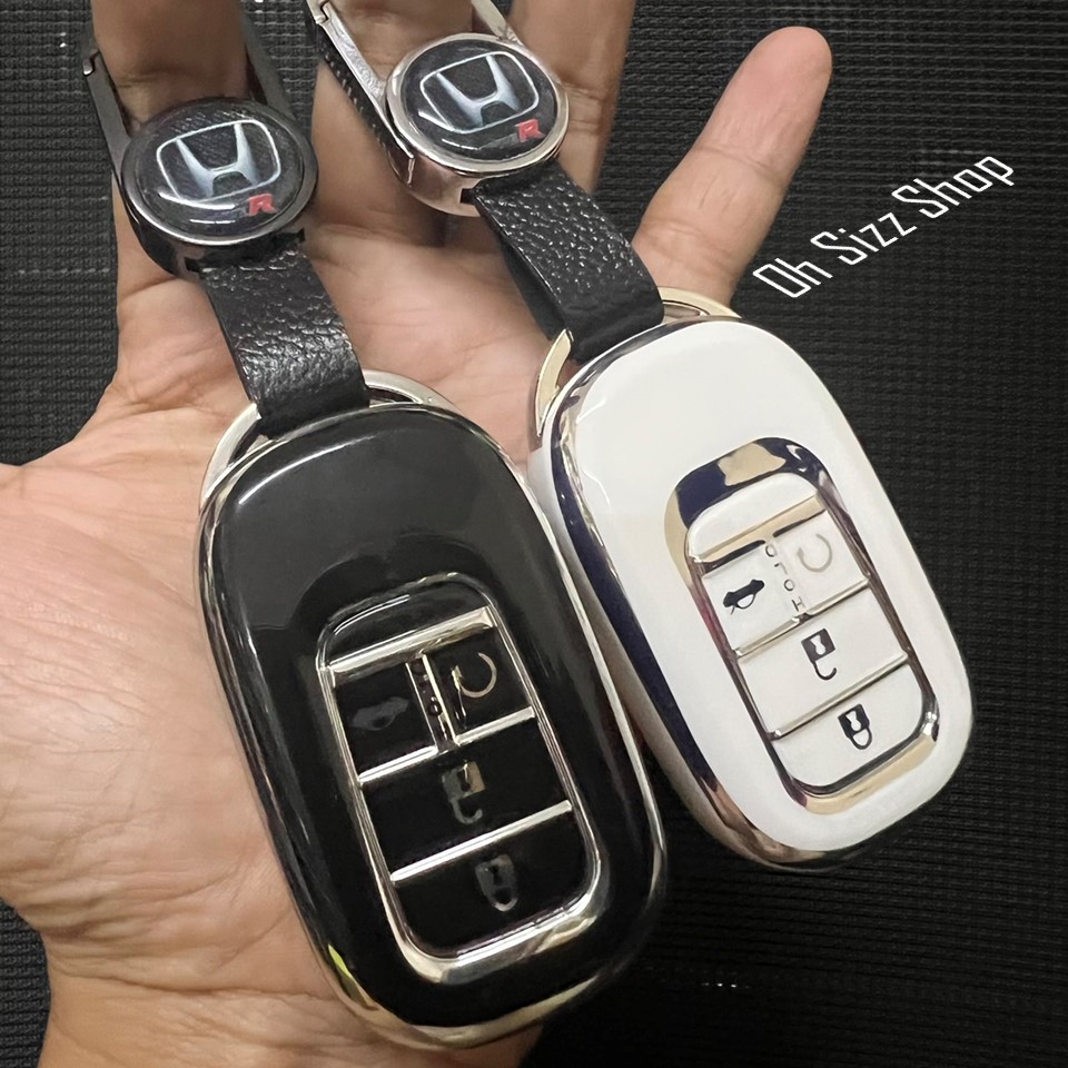 เคสรีโมทรถ Honda Civic FE RS 2022 GEN11 ดำเงาลายเส้นสีเงิน ดูเรียบหรู (Black Silver-Line TPU Key Case) 4 ปุ่ม