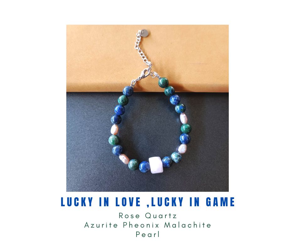 สร้อยข้อมือหินแท้ "POSH" Rose Quartz +Azurite Malachite Bracelet (ความรัก ความเข้าใจ การเงิน)