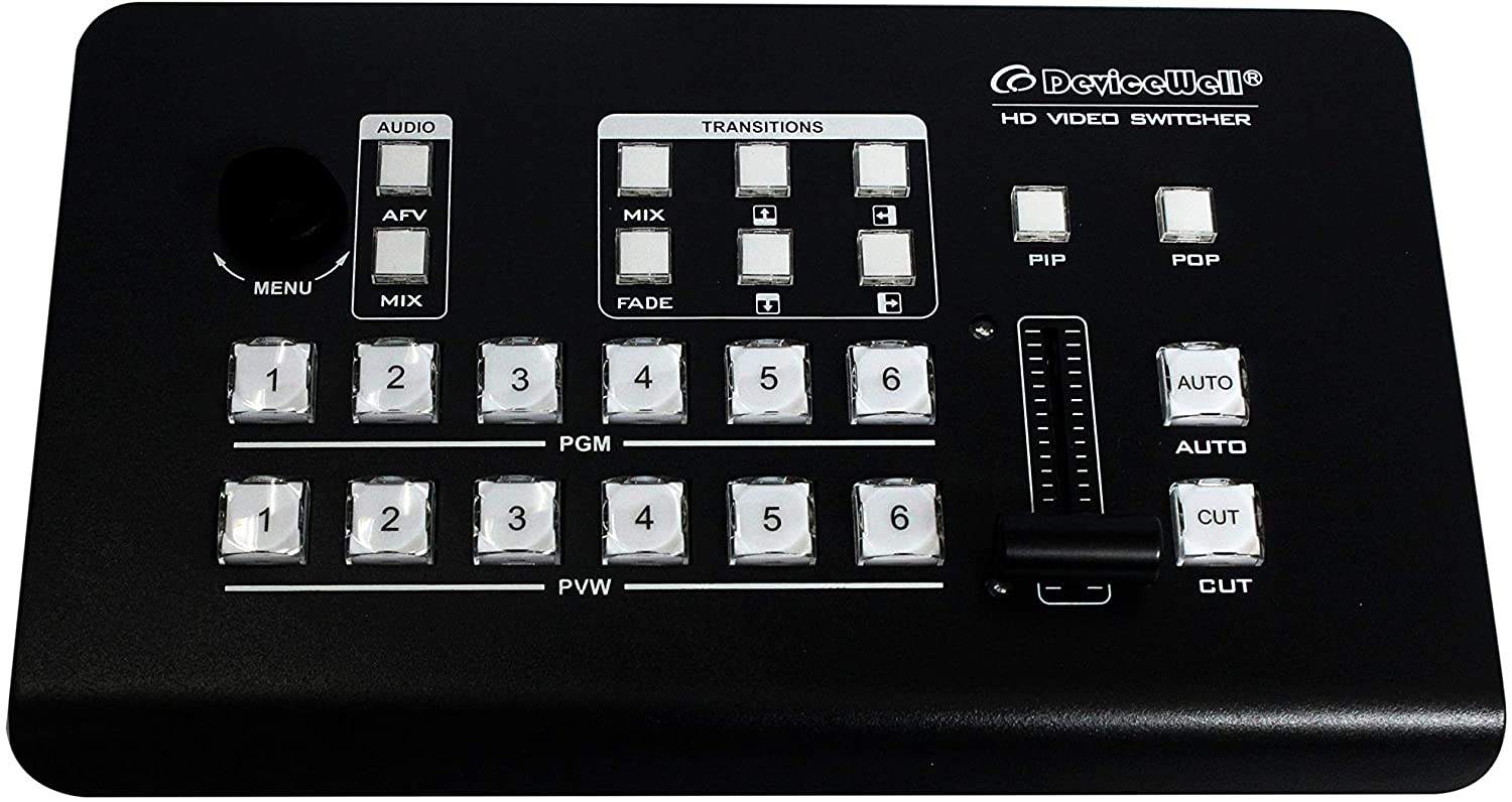 DeviceWell HDS7106: เครื่องสลับสัญญาณวิดีโอ Full HD 6 ช่อง (4x SDI + 2x HDMI) แบบ Mini พร้อม Multi-screen Preview, T-Bar และการควบคุมเครือข่าย