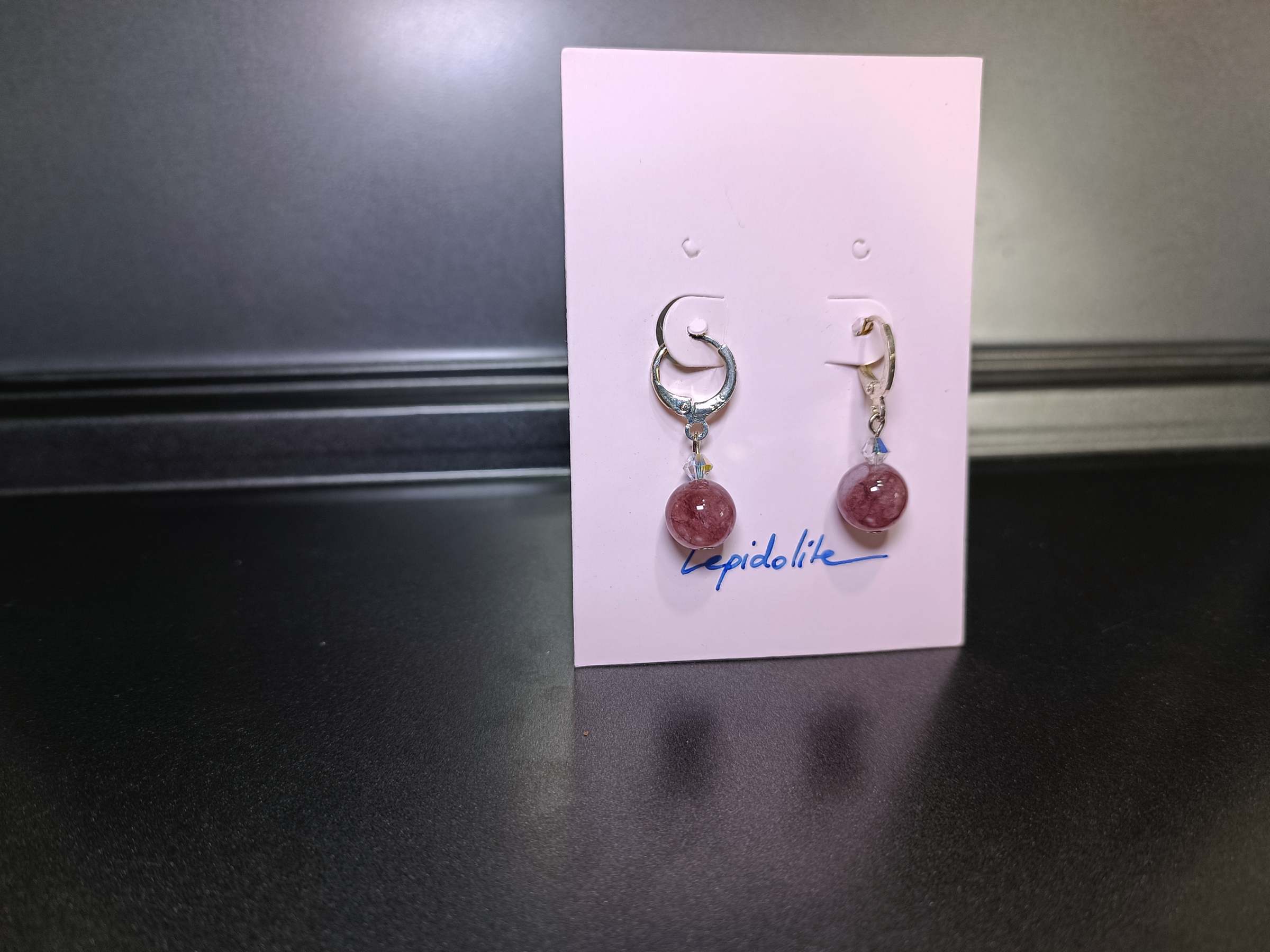 "Silver Hoop" ต่างหูเงินแท้92.5 ประดับ Lepidolite Earring (ปรับสมดุลอารมณ์)