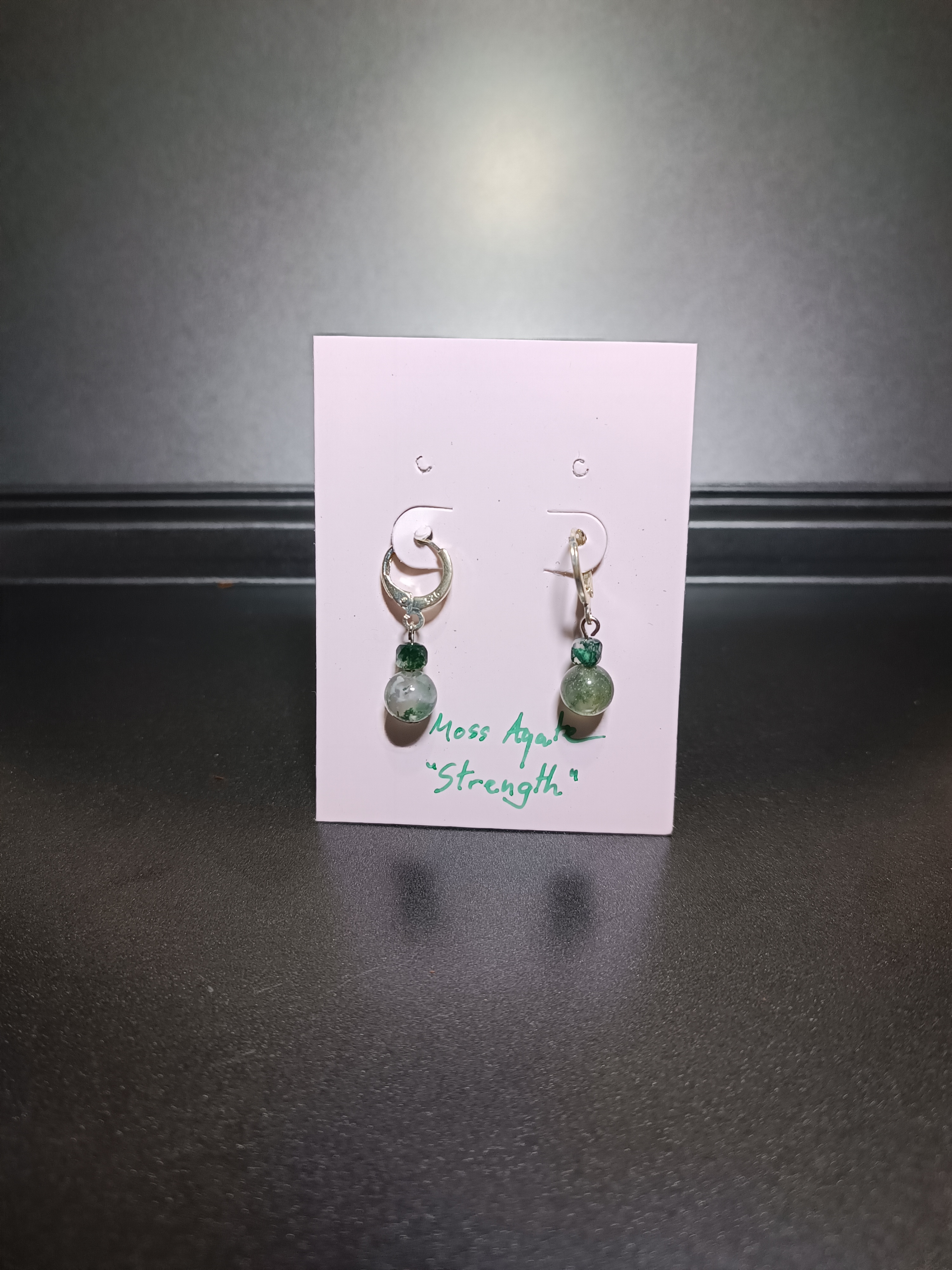 "Silver Hoop" ต่างหูเงินแท้92.5 ประดับ Moss Agate Earring,(สุขภาพแข็งแรง)