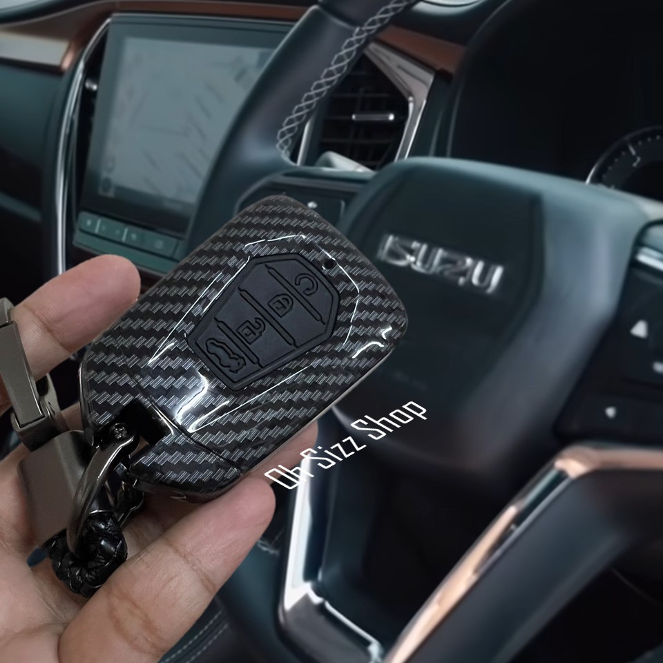 เคสรีโมทรถ All New Isuzu MU X 2022 ลายเคฟล่า (ABS Key Cover Black Silicone Push button Guard) ISUZU MU-X All New D-Max 2020-2022