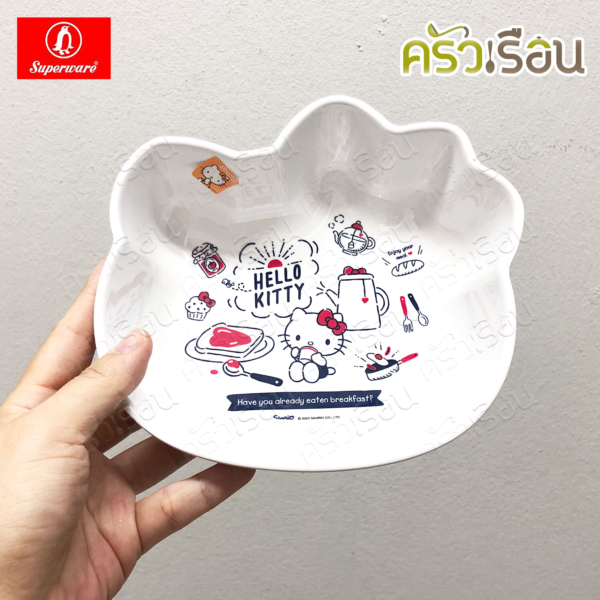 Superware ลายคิตตี้ เบรคฟาสต์ Kitty Breakfast [ ราคาต่อชิ้น ] จาน หรือ ชาม หรือ ช้อนส้อม หรือ แก้วน้ำ เมลามีน