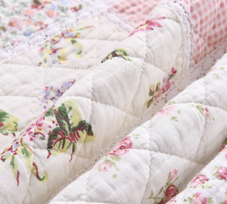 ผ้าห่ม ผ้าปูโซฟา ปูรองนั่ง คอทตอนแท้ งานควิลท์ชมพูครีม