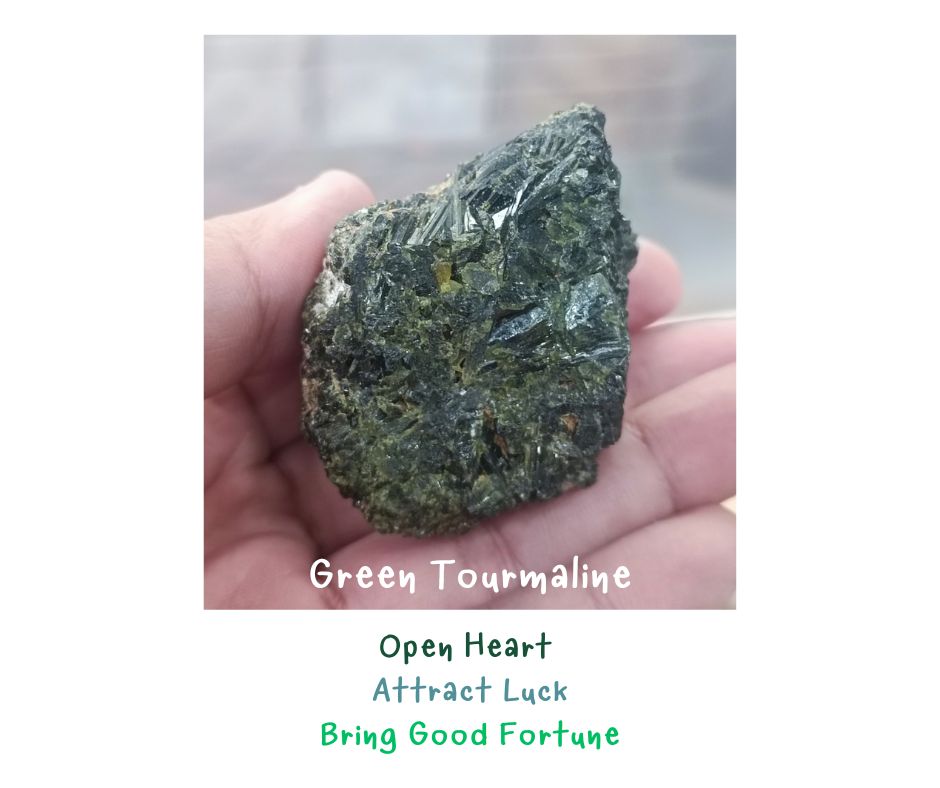 Reiki Crystal Healing หินคริสตัลดิบ สำหรับปรับฮวงจุ้ย "Green Tourmaline" Aura Cleanse เสริมความเฮง