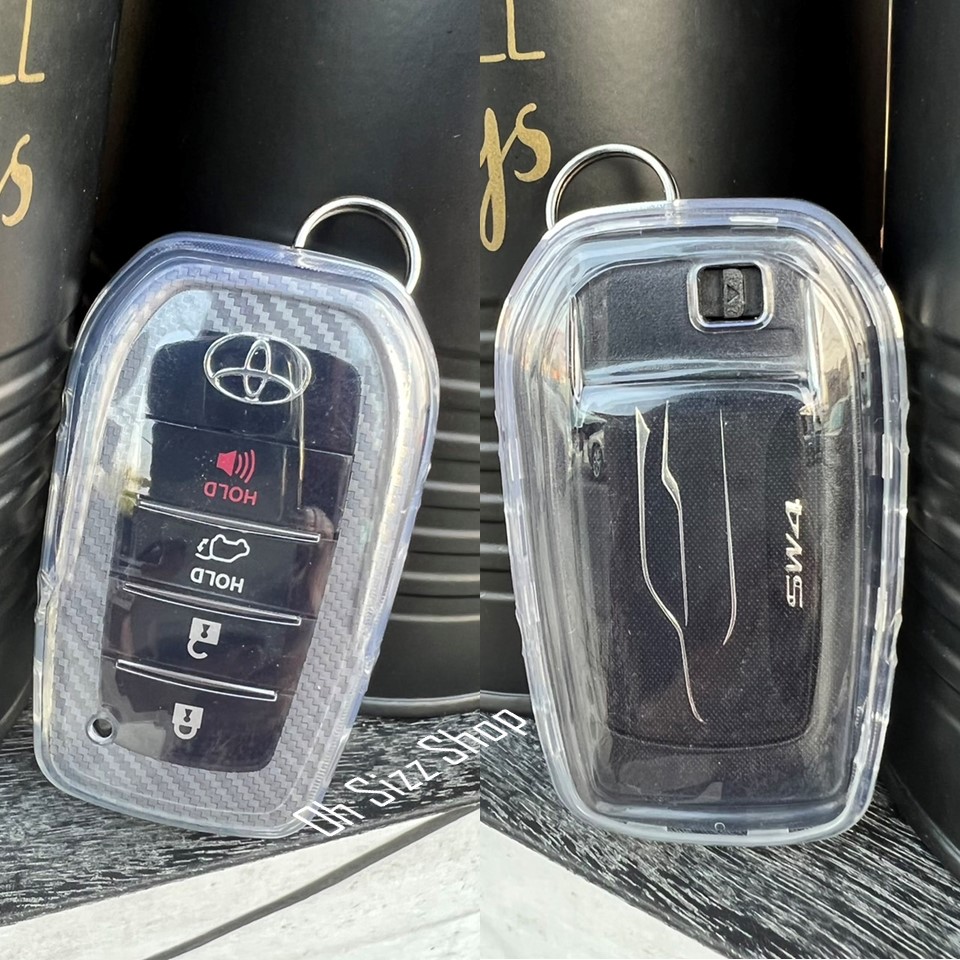 เคสใสซีทรู รีโมทรถ Fortuner, Revo Rocco, GR Sport เห็นโลโก้ด้านหลังตัวรีโมท ออกแบบเข้ารูป มีช่องอากาศด้านข้างและด้านหลัง กันกระแทกได้ดี ปกป้องรีโมท (2022 Air Vent Design See Through Transparent TPU Key Case) Toyota Key Sets Model Fortuner GR Sport, Legend