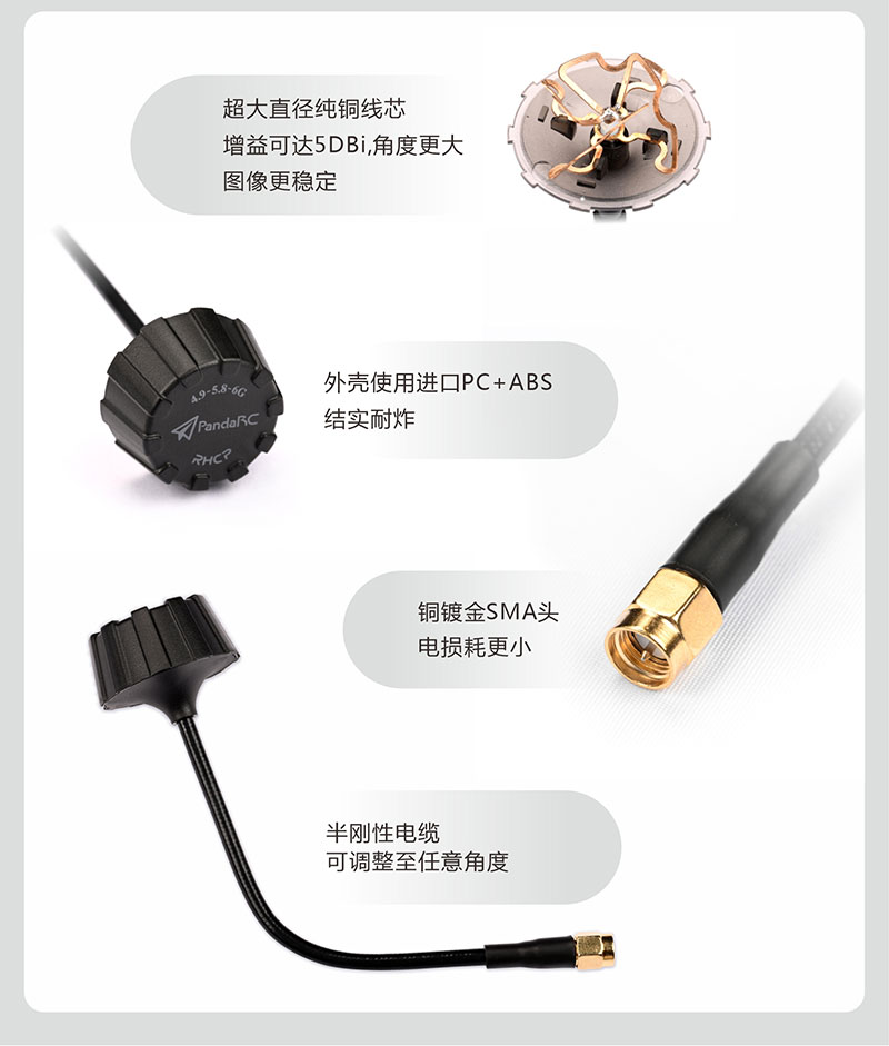 เสาอากาศรูปเห็ด 4.9G-6.2G พร้อมค่าขยาย 5dBi สำหรับการบินระยะไกล เสาอากาศส่งภาพที่แข็งแกร่ง อุปกรณ์โดรน Drone