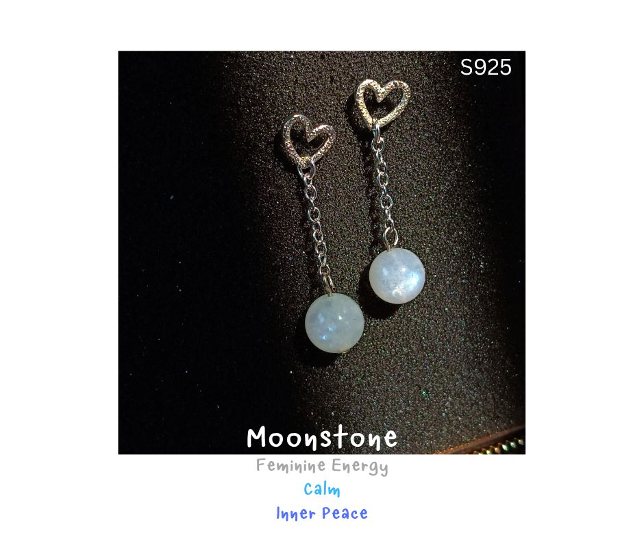 ต่างหูเงินแท้ 925 Moonstone Silver Earring (เสริมเสน่ห์ ความอ่อนหวาน เสริมความรัก ความรุ่งเรือง)