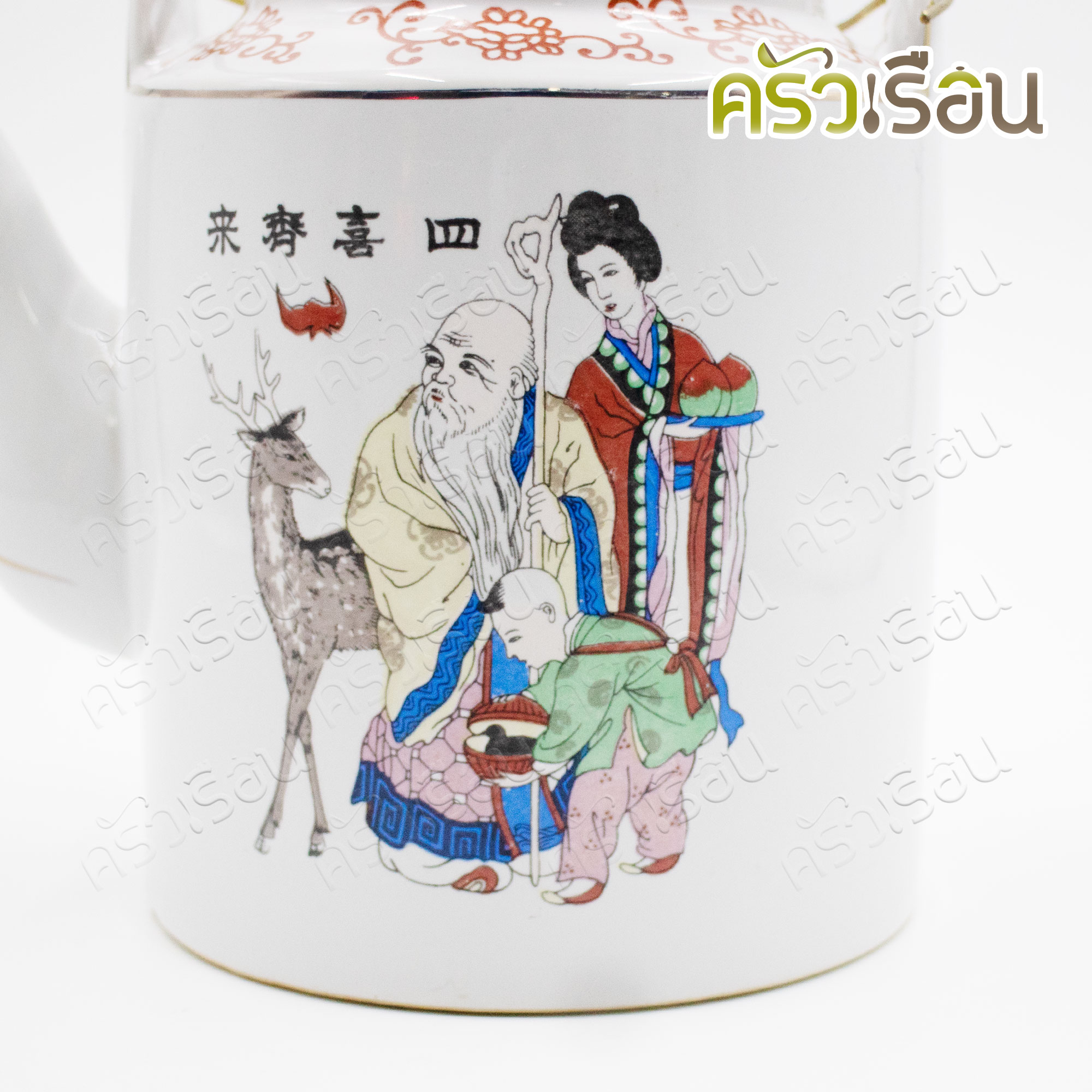 Teapot, porcelain, handle with flower pattern [assorted patterns], white #60, height 12 cm. Teapot, porcelain, handle with white handle.