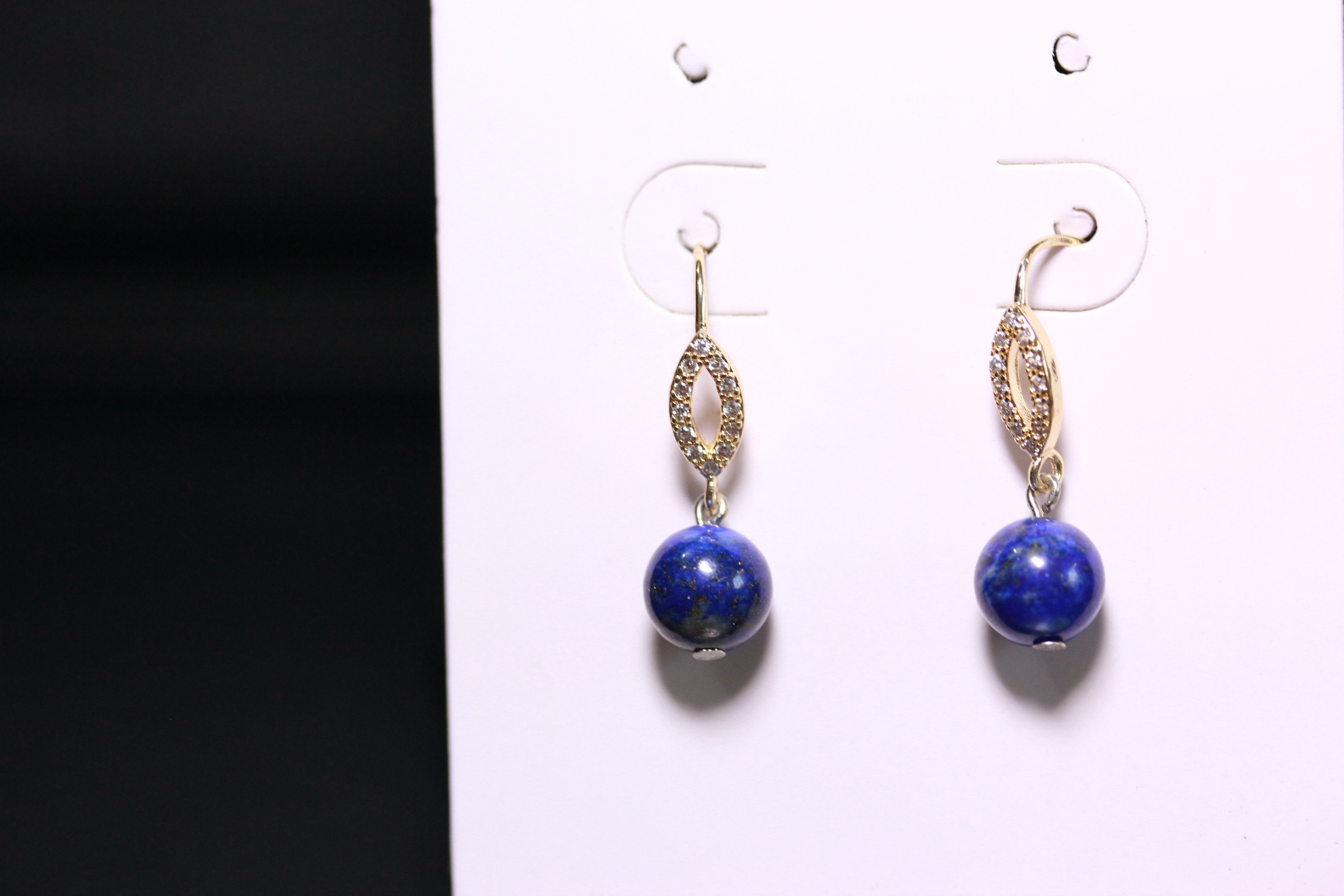 ต่างหูหินแท้ "14K" Lapis Lazuli Earring ( For Luck & Wealth)