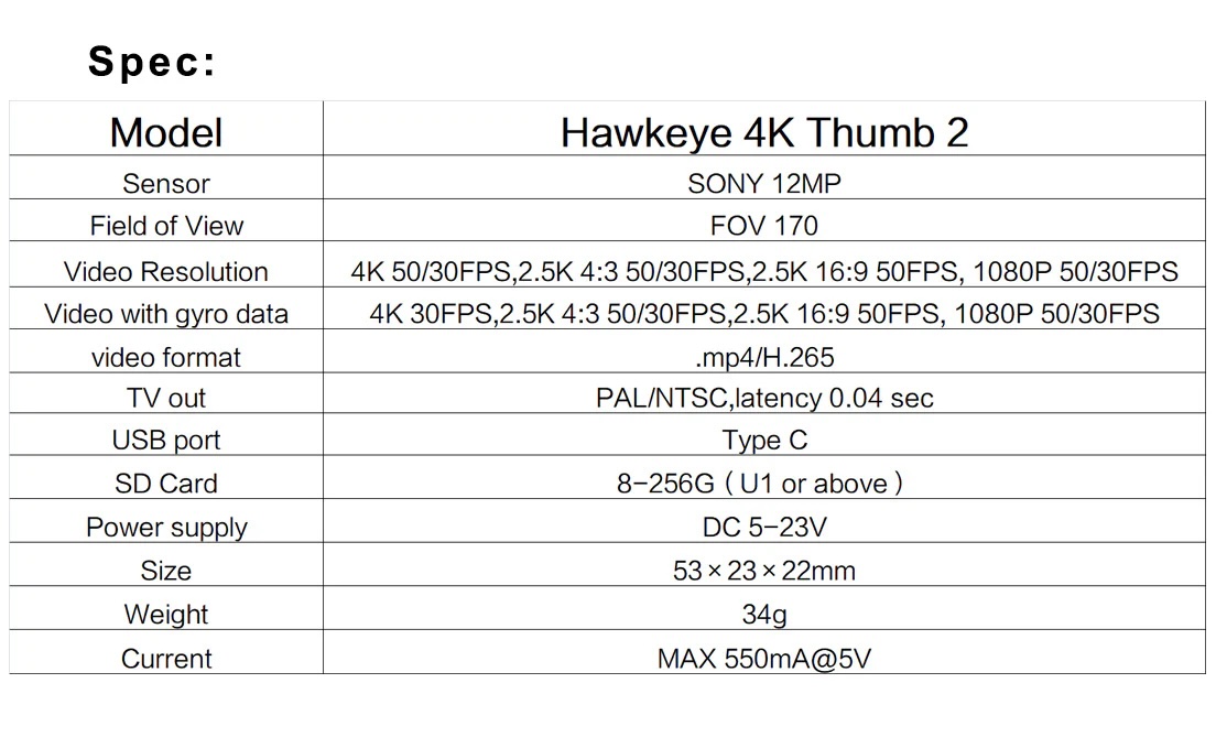 Hawkeye 4K Thumb 2 Action Camera 12MP 4K FOV 170 Degree Support Gyroflow WiFi Magnetic Camera for FPV RC Drone ของเล่นบังคับวิทยุ