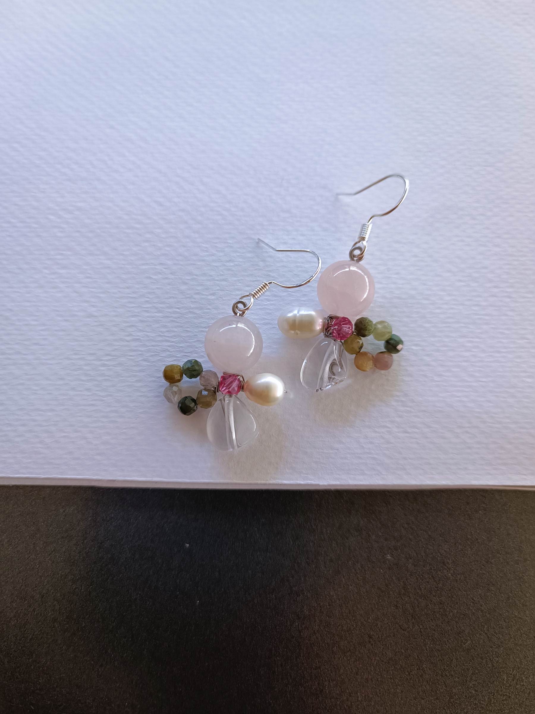 ต่างหูเงินแท้ 92.5 ประดับหินแท้ "Manifest Love" Earring (Rose Quartz ,Clear Quartz ,Pink Tourmaline)