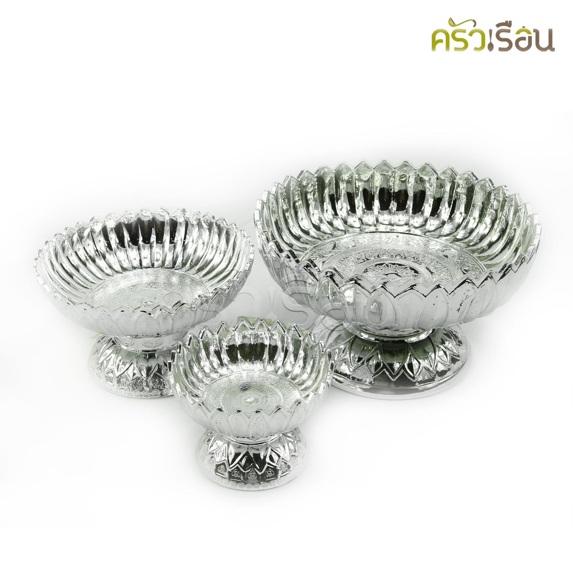 ลายไทย พานบัวหลวง พลาสติก สีเงิน