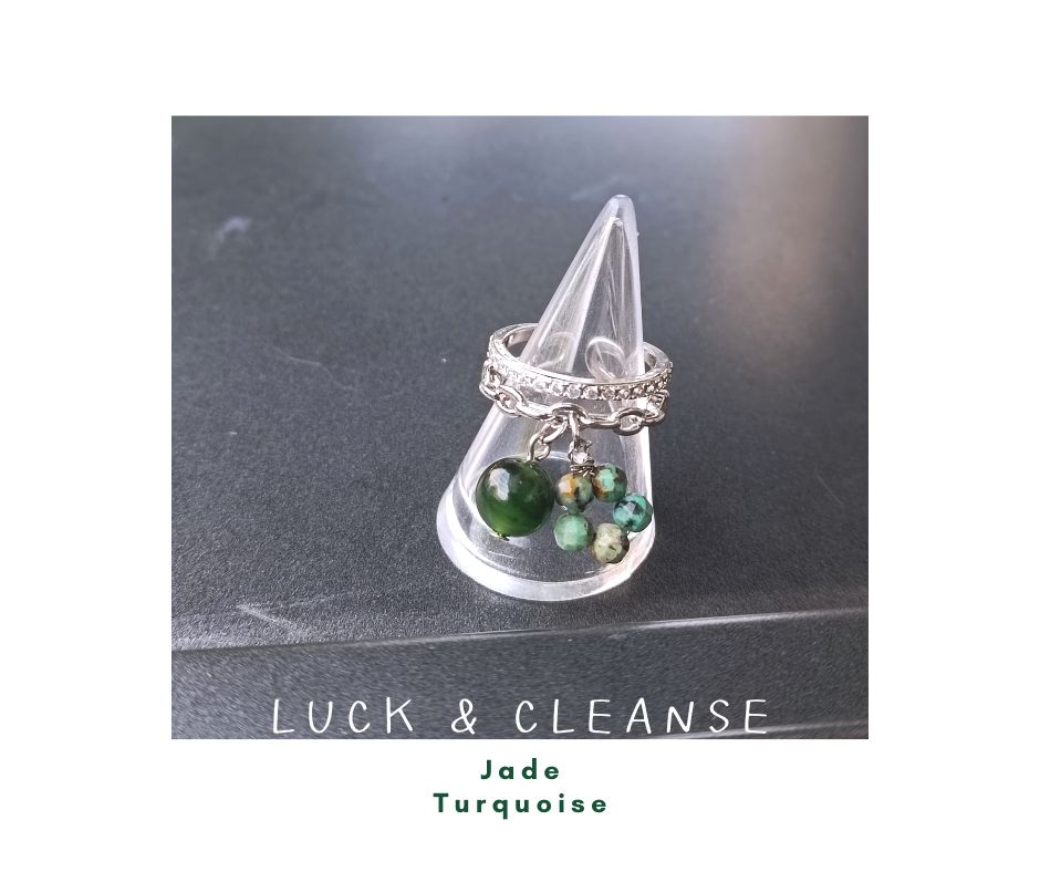 "The Crown" Ring Collection แหวนหินแท้ Jade + Turqouise Blink Ring ( เสริมความโชคดี การเงิน)