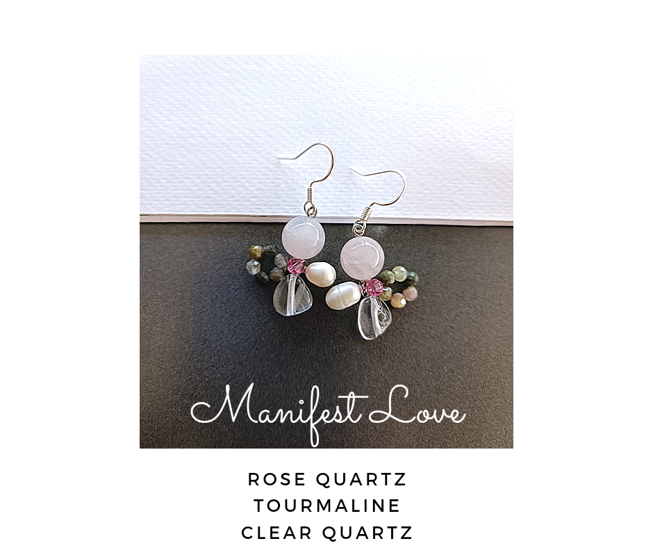 ต่างหูเงินแท้ 92.5 ประดับหินแท้ "Manifest Love" Earring (Rose Quartz ,Clear Quartz ,Pink Tourmaline)