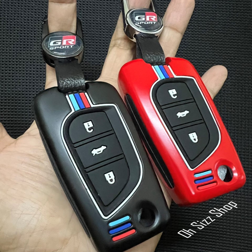 เคสโลหะรีโมทรถ Toyota Revo Full Package 2021 (Alloy Up Grade Luminescence 3D Silicone Push button Guard) Toyota Key Sets Model Hilux Revo, Altis 2014-19 พับข้าง แบบ 2 ปุ่มและ 3 ปุ่ม Metal Protective Case Zinc Alloy