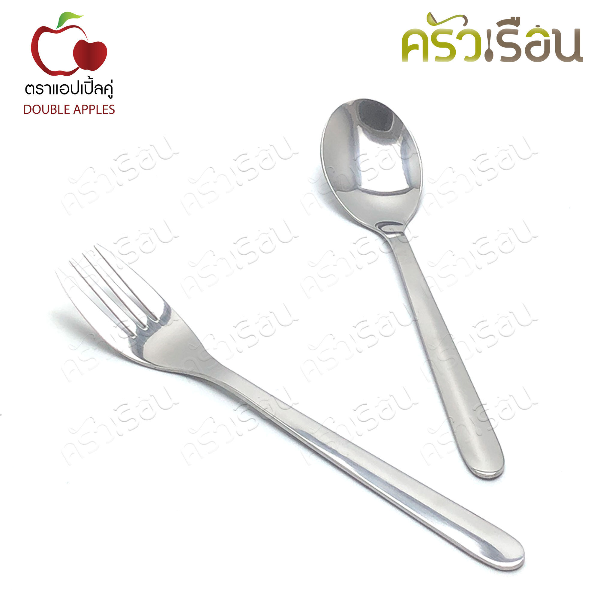 Double Apples [ 6 คู่ ] ช้อน+ส้อม สเตนเลส ลาย 050 19 ซม. อย่างหนา 2.0 มม. ช้อนส้อม ช้อนยาว ช้อนข้าว ช้อนสเตนเลส ช้อนกับส้อม ช้อนหนา