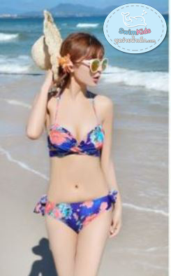 ชุดว่ายน้ำเด็กผู้หญิงวันพีชสีน้ำเงิน ลายดอกไม้ (มีคู่ แม่-ลูก ด้วยค่ะ จะซื้อคู่ หรือซื้อเดี่ยว ก็ได้ค่ะ)