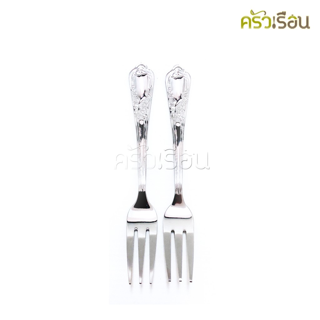 Double Apples ส้อมขนม สเตนเลส ลาย นกยูง ขนาด 13.8 ซม. แพค 2 ชิ้น