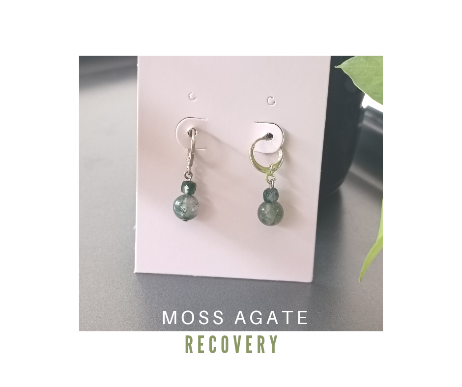 "Silver Hoop" ต่างหูเงินแท้92.5 ประดับ Moss Agate Earring,(สุขภาพแข็งแรง)
