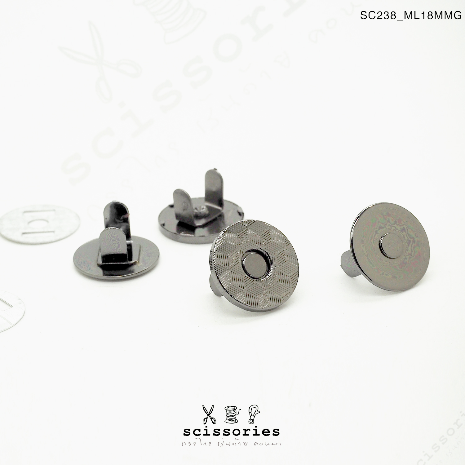 แม่เหล็กติดกระเป๋าบางลาย 18MM สีดำเมทาลิค2 ตัว เกรดดี แบบเน้นแรงดูด