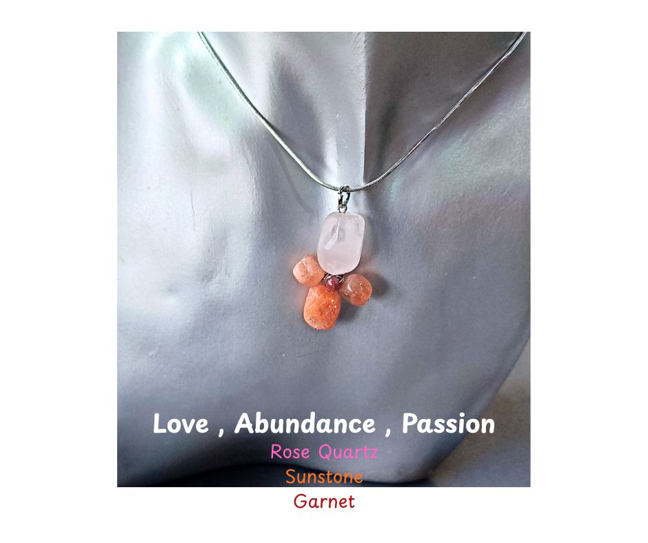 สร้อยจี้หินแท้ Rose Quartz x Sunstone Pendant Necklace (เสริมคลื่นความรัก ความสัมพันธ์ กระตุ้นพลังงาน กระตือรือร้น พุ่งสู่ความสำเร็จ)