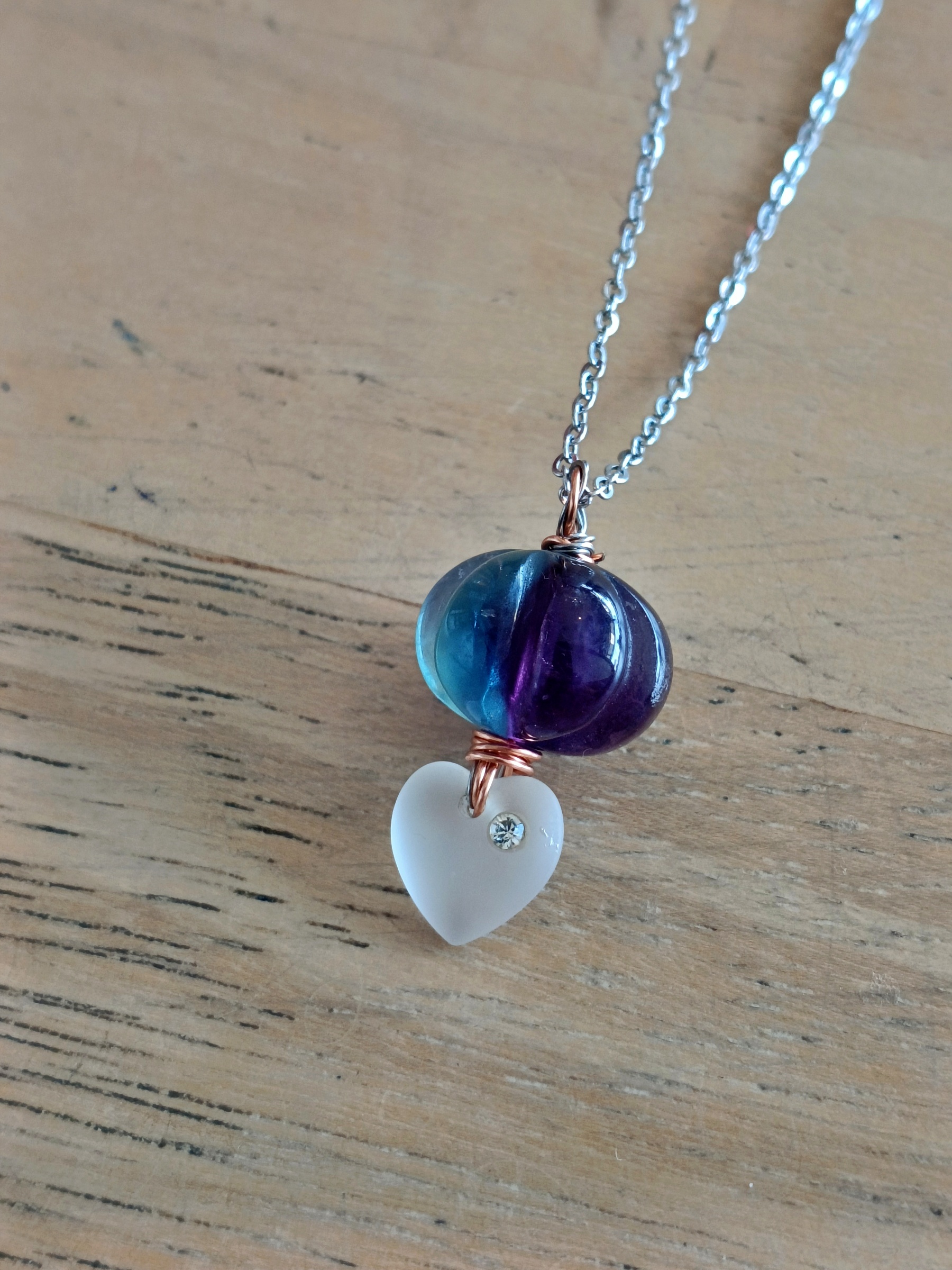 สร้อยคอพร้อมจี้หินแท้ Fluorite Necklace (คลื่นความถี่ปัดเป่า ป้องกันการล่อลวง เสริมการเงิน)