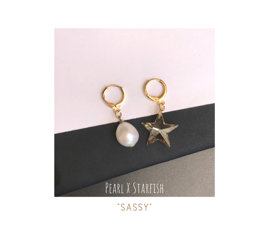 ต่างหูไข่มุกแท้ "Sassy" Star + Baroque Pearl Earring