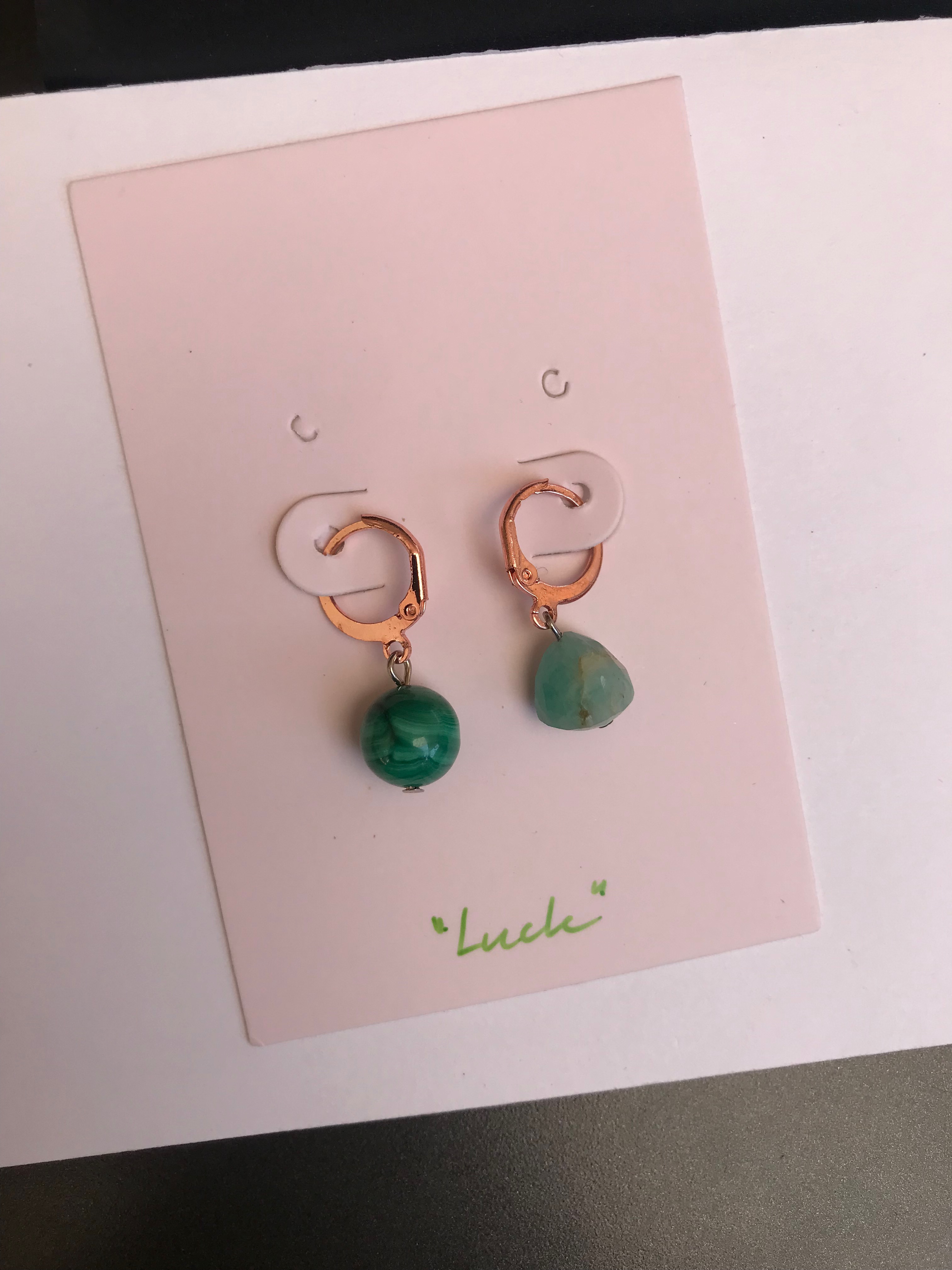ต่างหูหินแท้ "The Pink" Malachite + Amazonite Earring (ดึงดูดโชคลาภ)