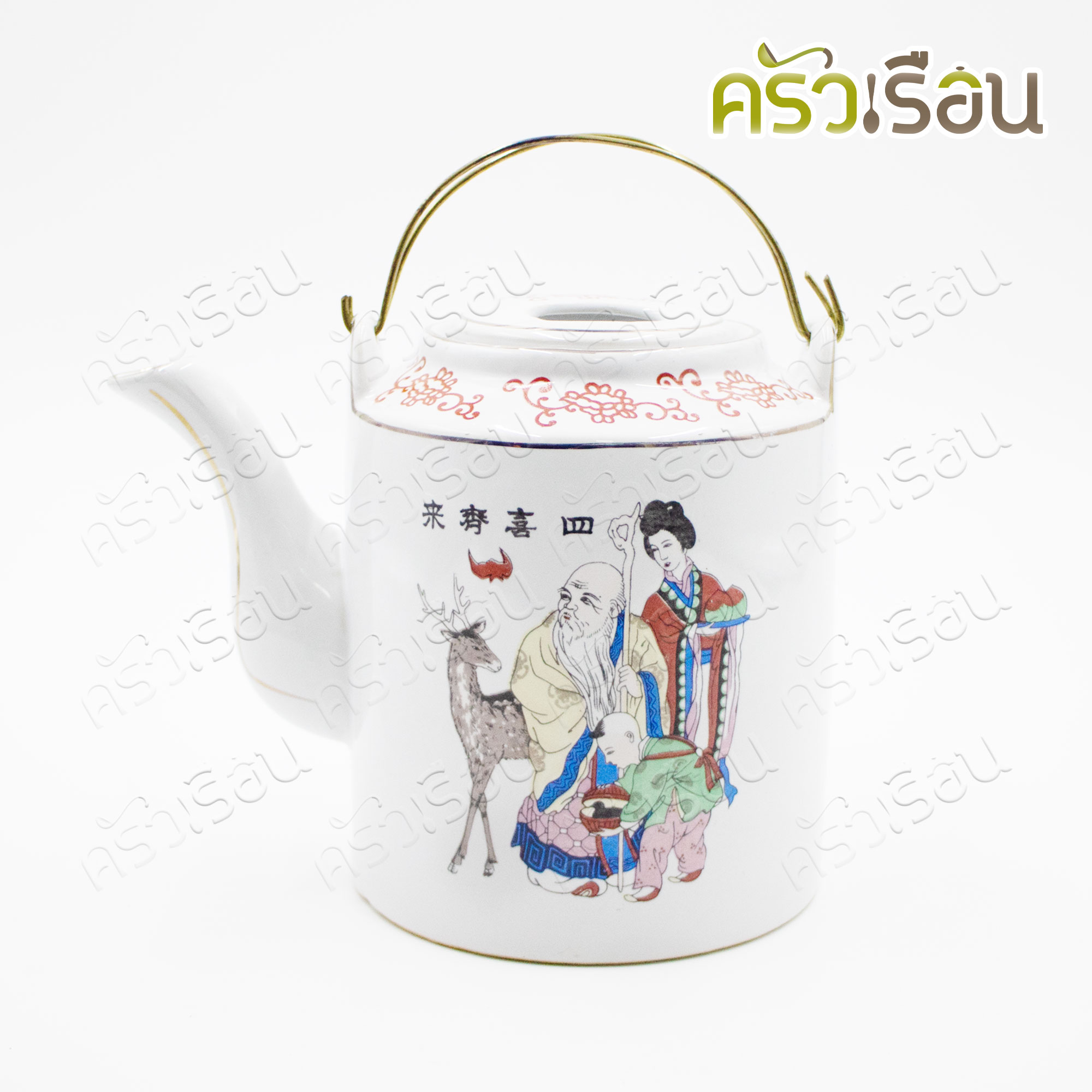 Teapot, porcelain, handle with flower pattern [assorted patterns], white #60, height 12 cm. Teapot, porcelain, handle with white handle.