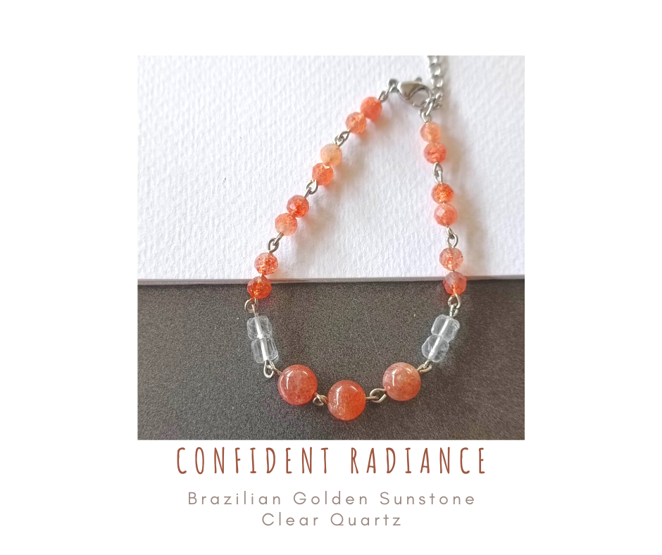 สร้อยข้อมือหินแท้ "Connected" Boost Energy Bracelet (Brazilian Golden Sunstone +Clear Quartz)