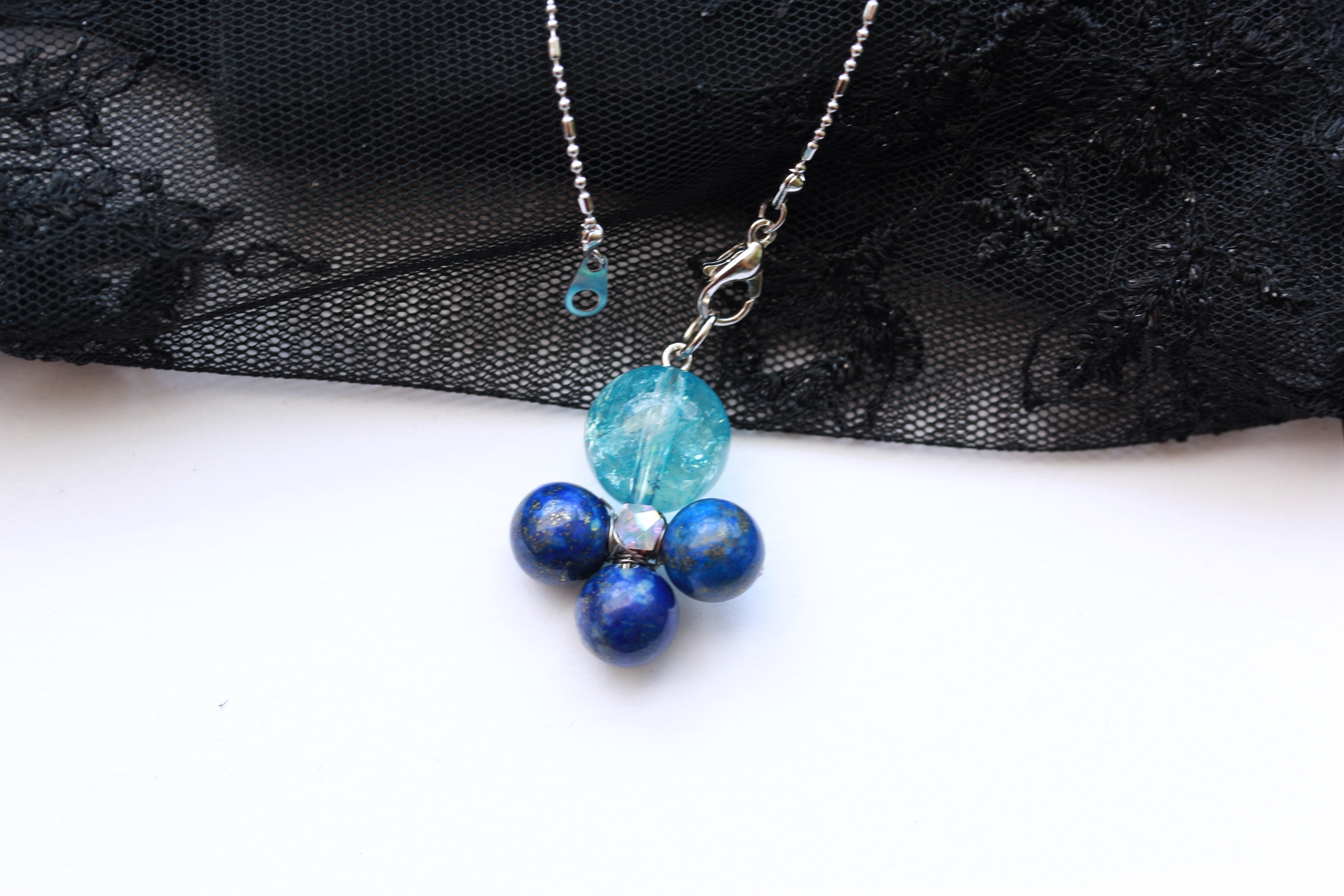 สร้อยพร้อมจี้หินแท้ Blue Topaz +Lapis Lazuli Pendant Necklace (Money Magnet)