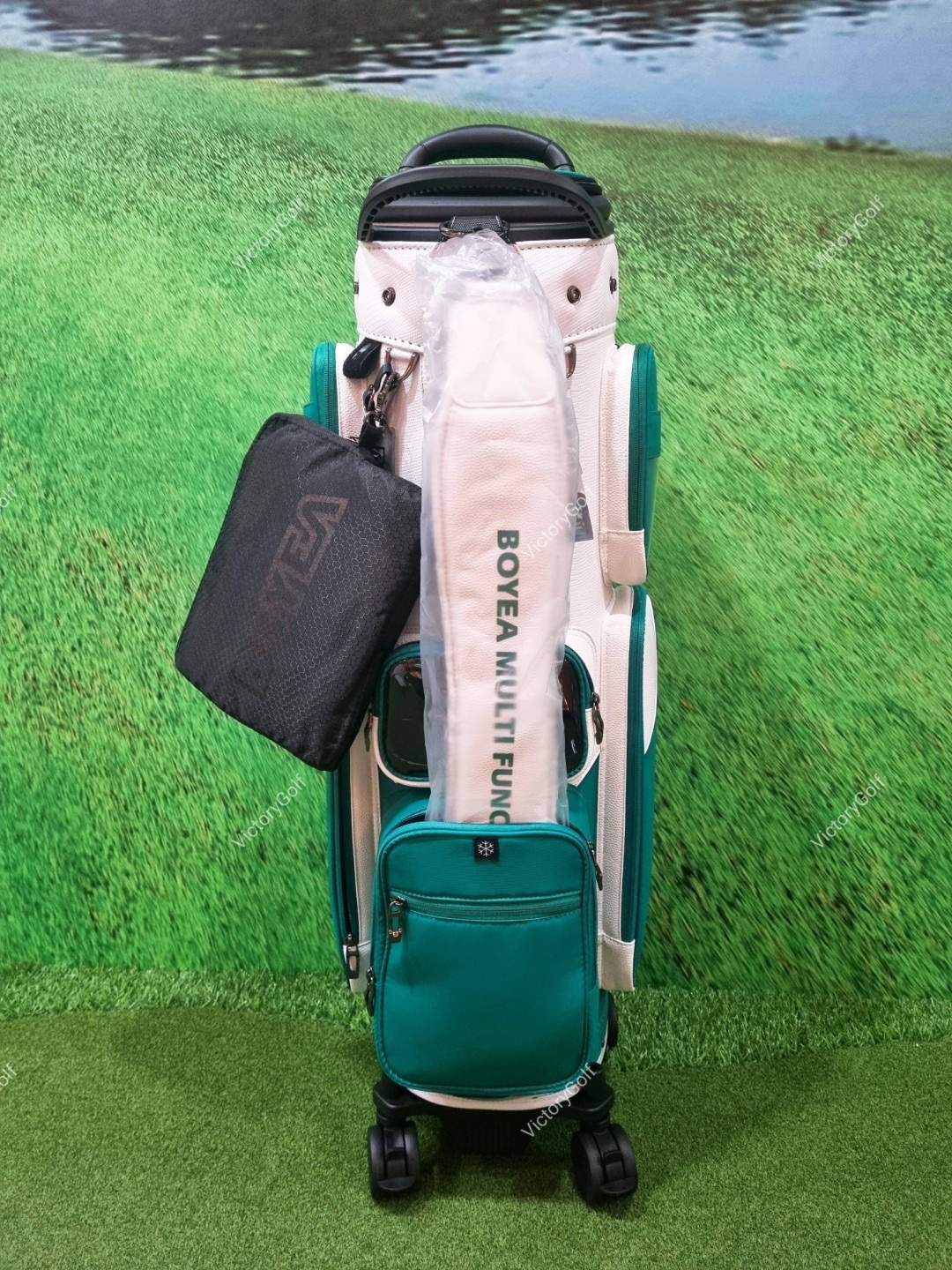 (Genuine) Golf Bag Travel BOYEA One (New version) 4 wheels สีเขียวเข้ม-ขาว *Free Cover Protector