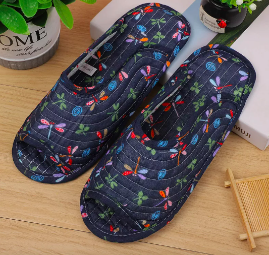 รองเท้าวินเทจ รองเท้าใส่ในบ้าน Slipper งานผ้าล้วน รุ่นบางเบา แมลงปอน้อย