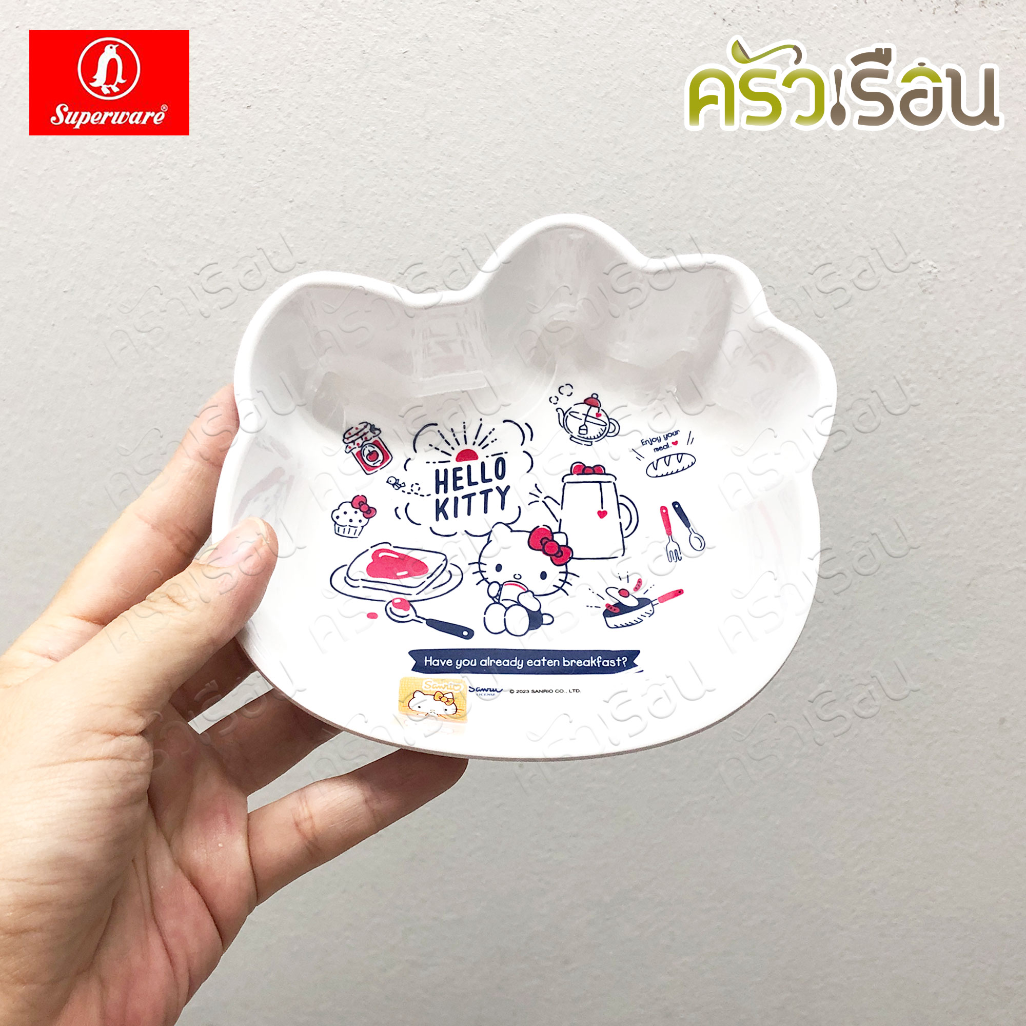 Superware ลายคิตตี้ เบรคฟาสต์ Kitty Breakfast [ ราคาต่อชิ้น ] จาน หรือ ชาม หรือ ช้อนส้อม หรือ แก้วน้ำ เมลามีน