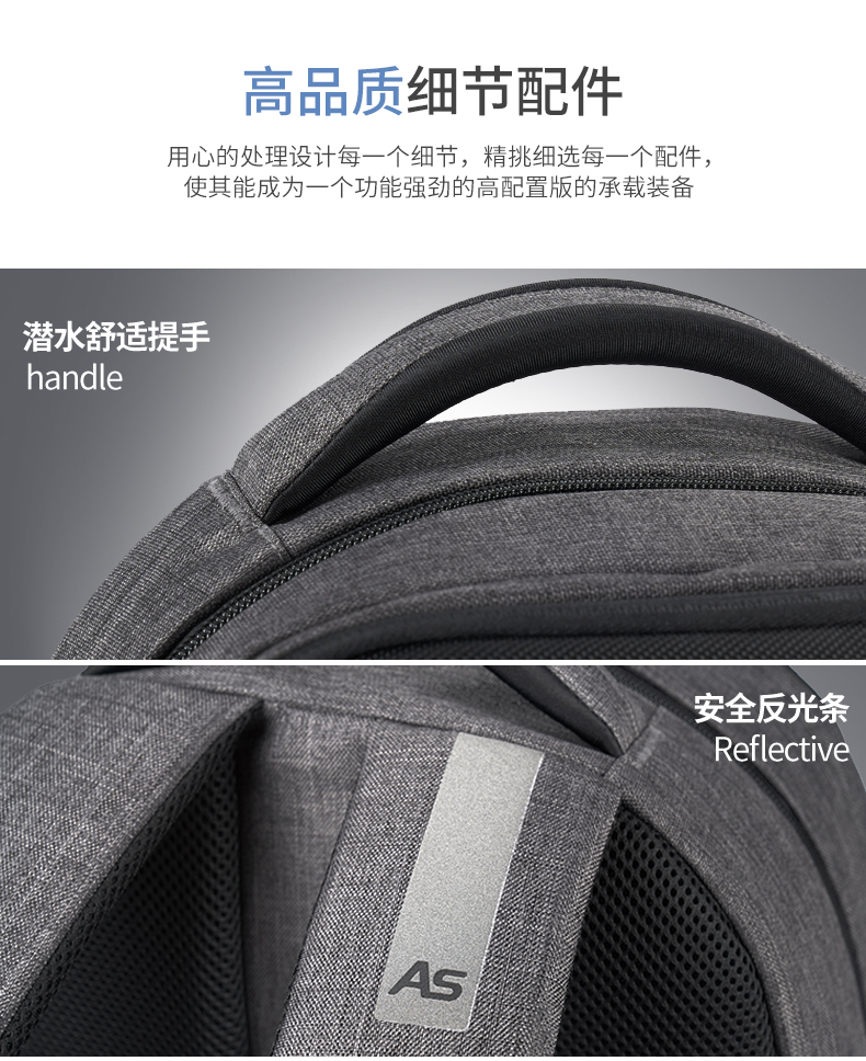AspenSport Backpack Laptop กระเป๋าสะพายหลัง กระเป๋าโน๊ตบุ๊ค 14-16 นิ้ว กระเป๋าเดินทาง รุ่น AS-B80 ขนาด สีเทา-ดำ