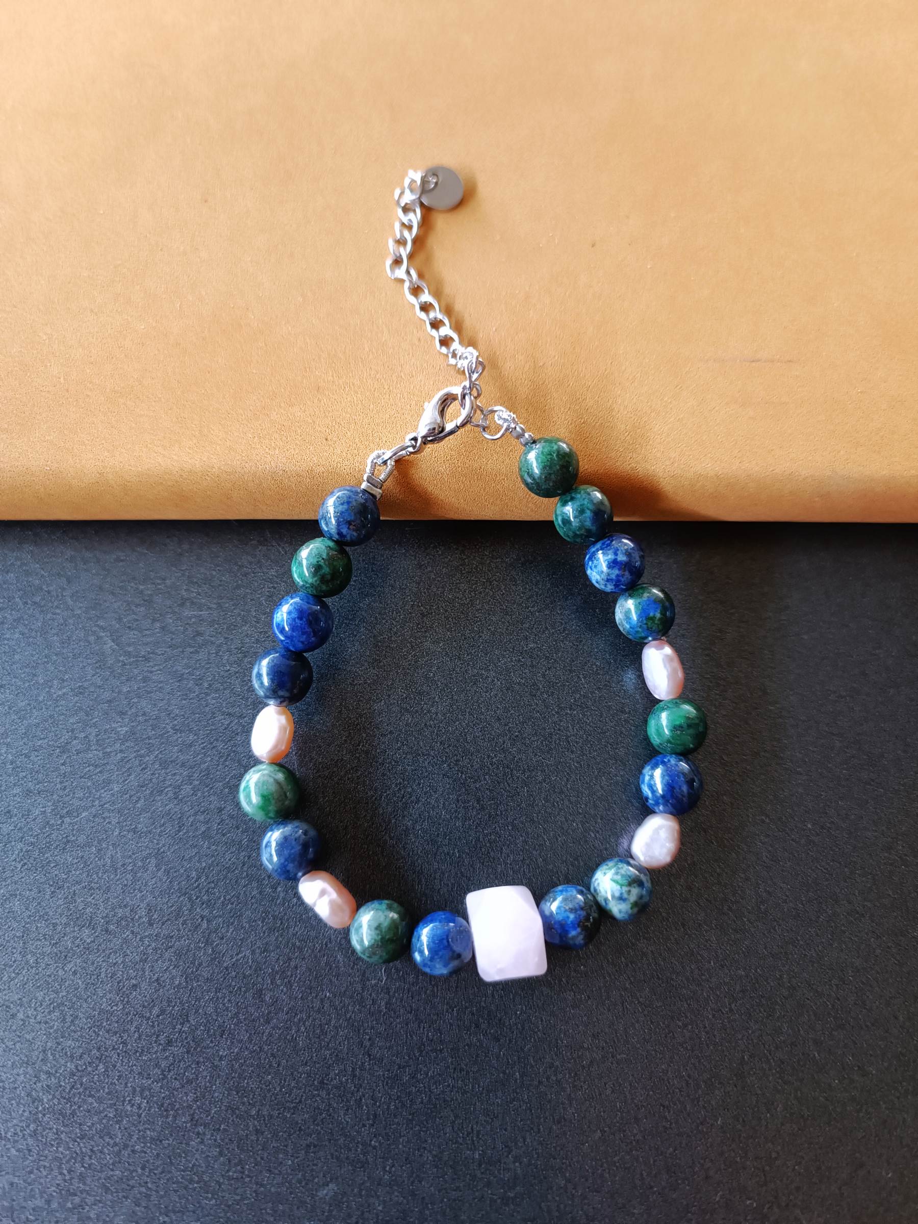 สร้อยข้อมือหินแท้ "POSH" Rose Quartz +Azurite Malachite Bracelet (ความรัก ความเข้าใจ การเงิน)