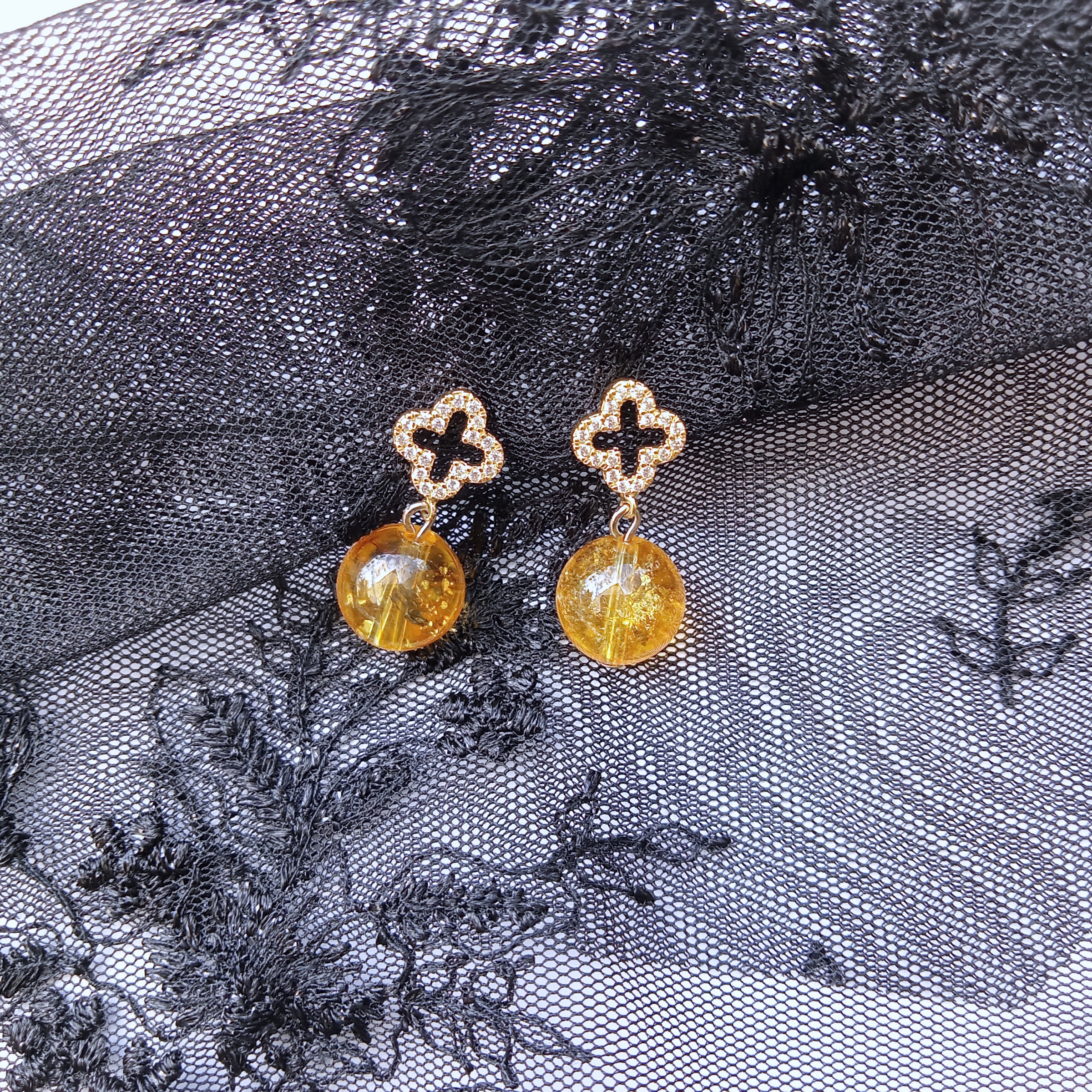 ต่างหูหินแท้ "14K" Citrine Earring (ดึงดูดเงิน โชคลาภ)