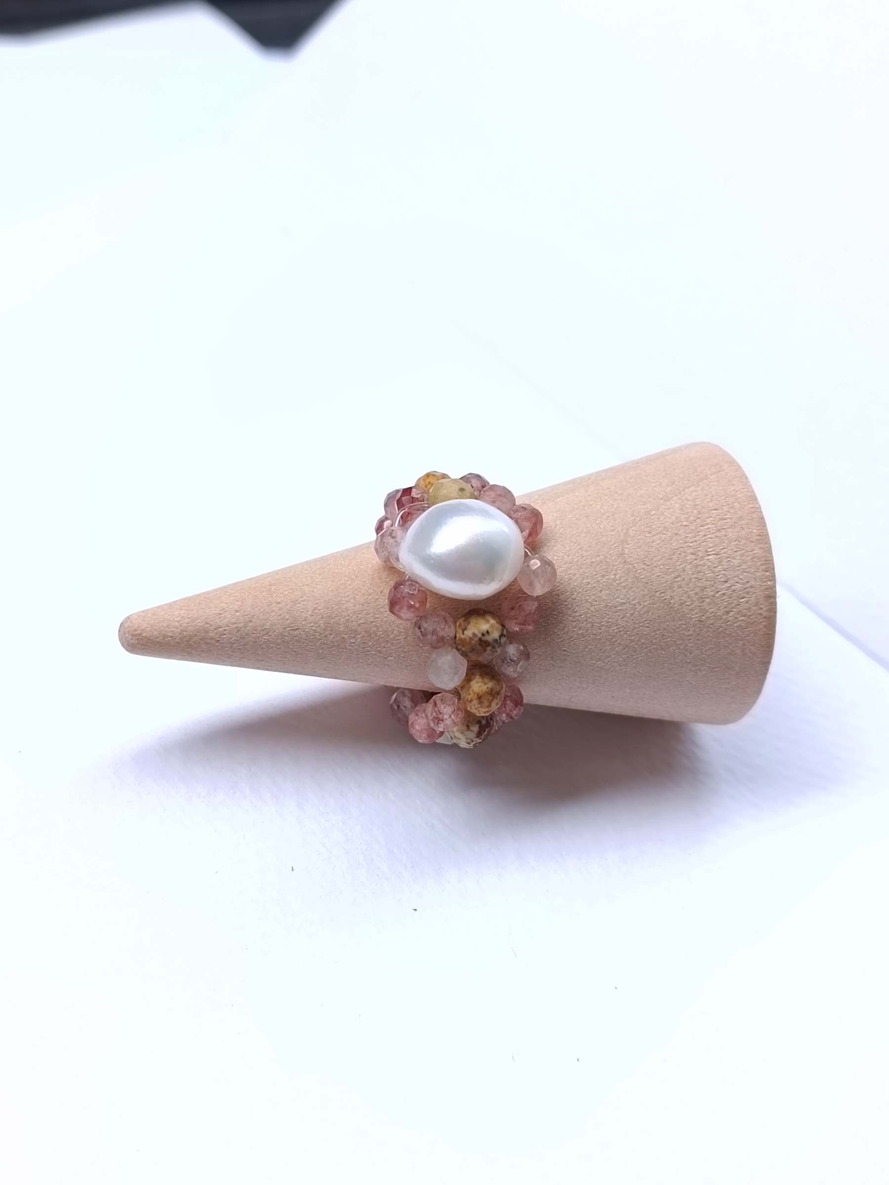 "MeMe" Ring Collection แหวนถักหินแท้ มุกแท้ Picture Jasper +Strawberry Quartz